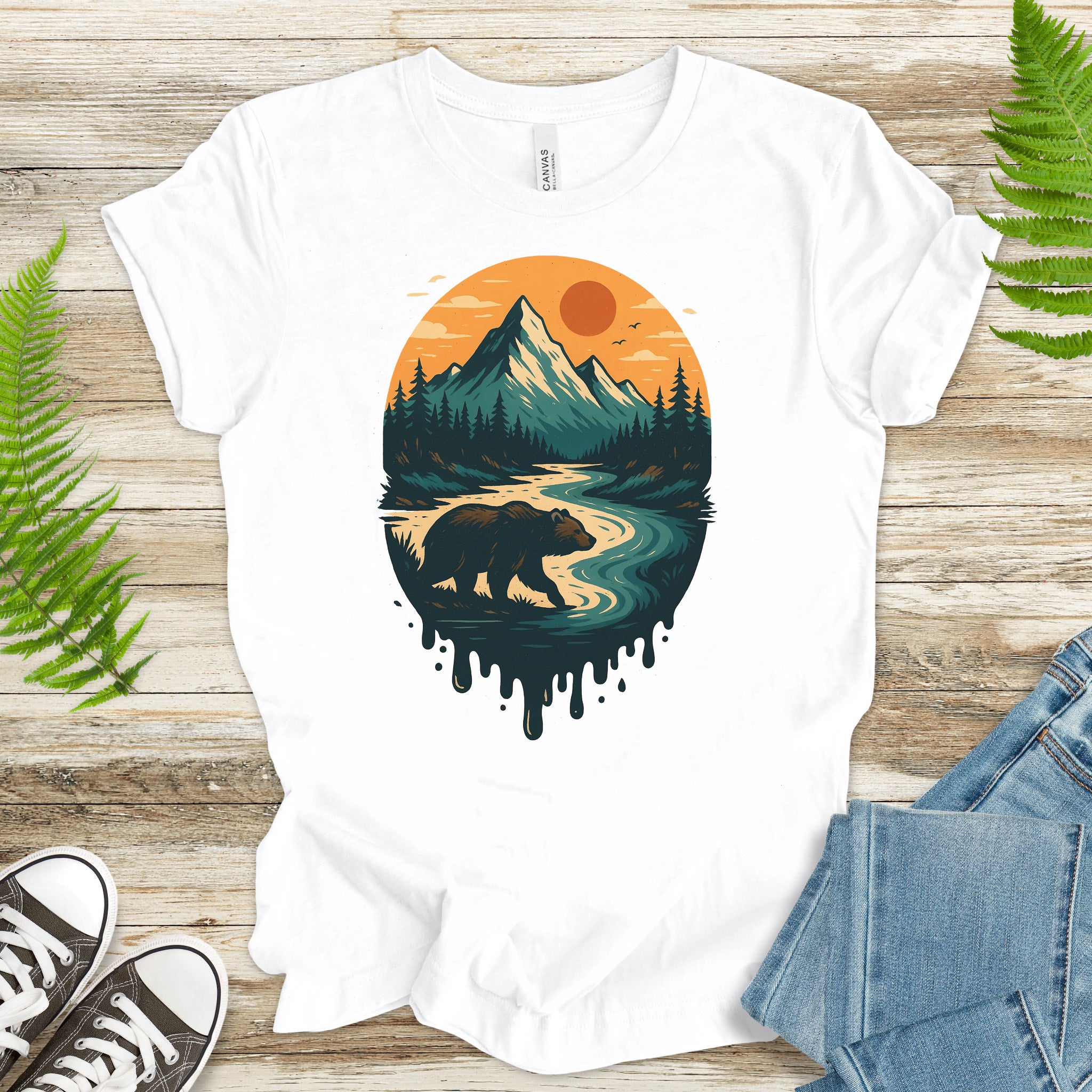 Alaska Bear River Sunset T-Shirt – Vintage Mountain & Wildlife Art Tee