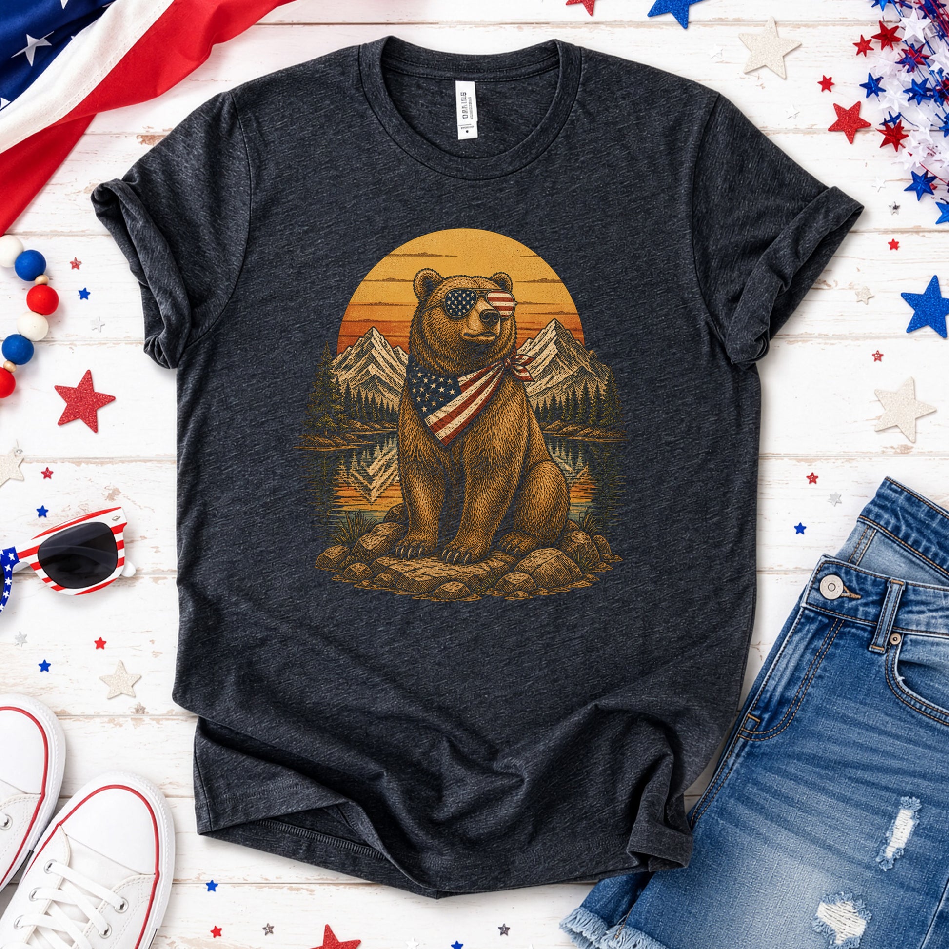 Bear of Freedom Patriotic Grizzly 4th of July Mountain Americana T-Shirt