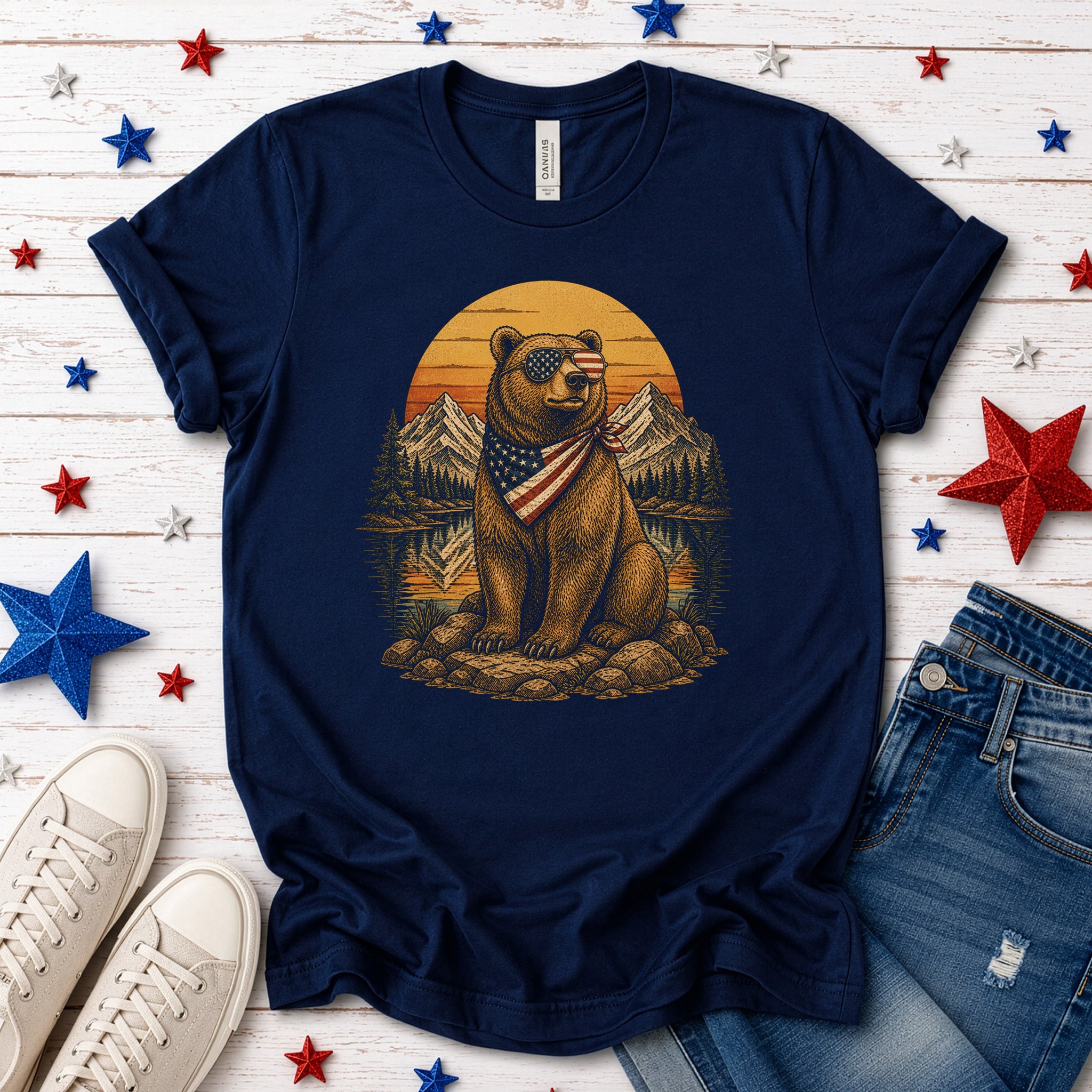 Bear of Freedom Patriotic Grizzly 4th of July Mountain Americana T-Shirt