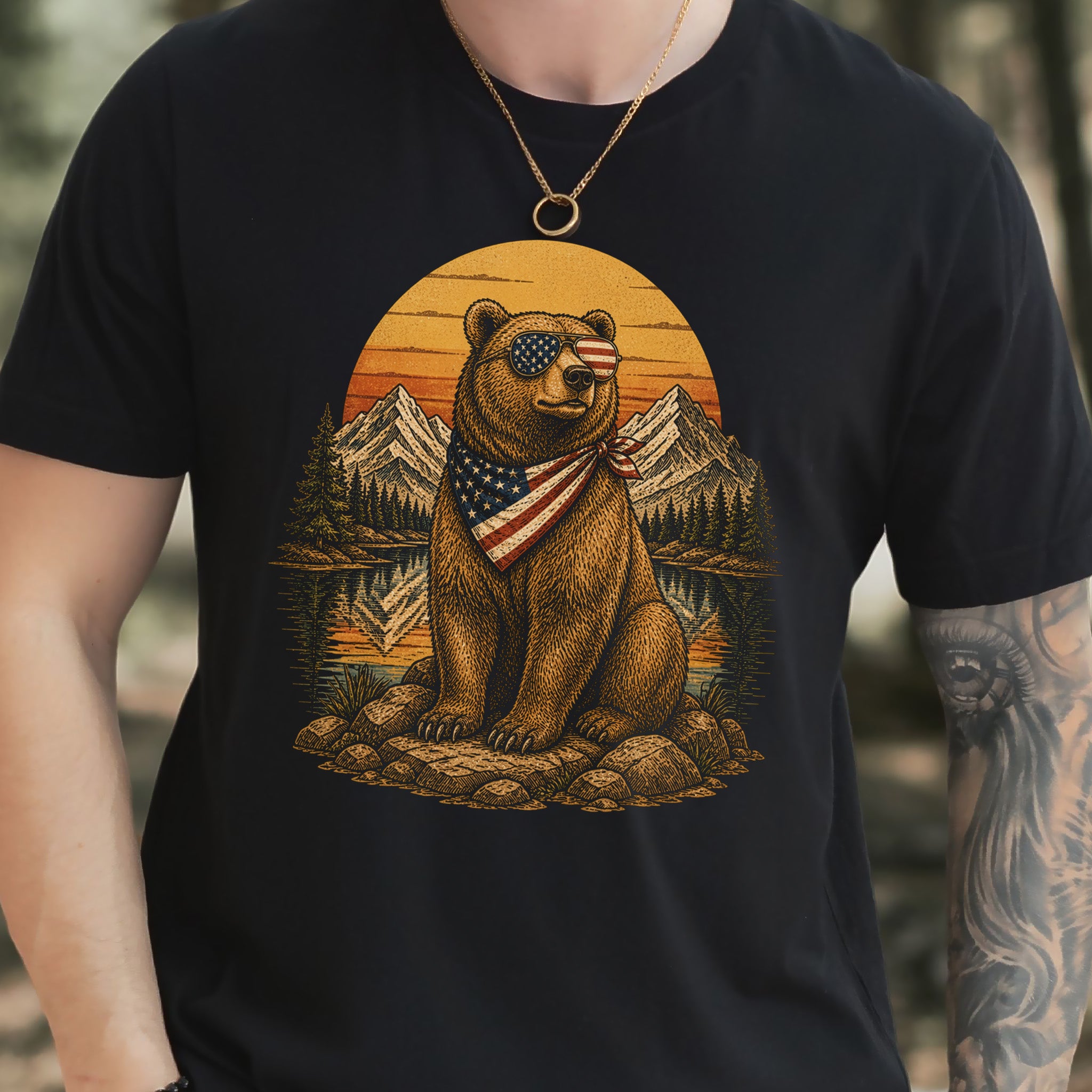 Bear of Freedom Patriotic Grizzly 4th of July Mountain Americana T-Shirt