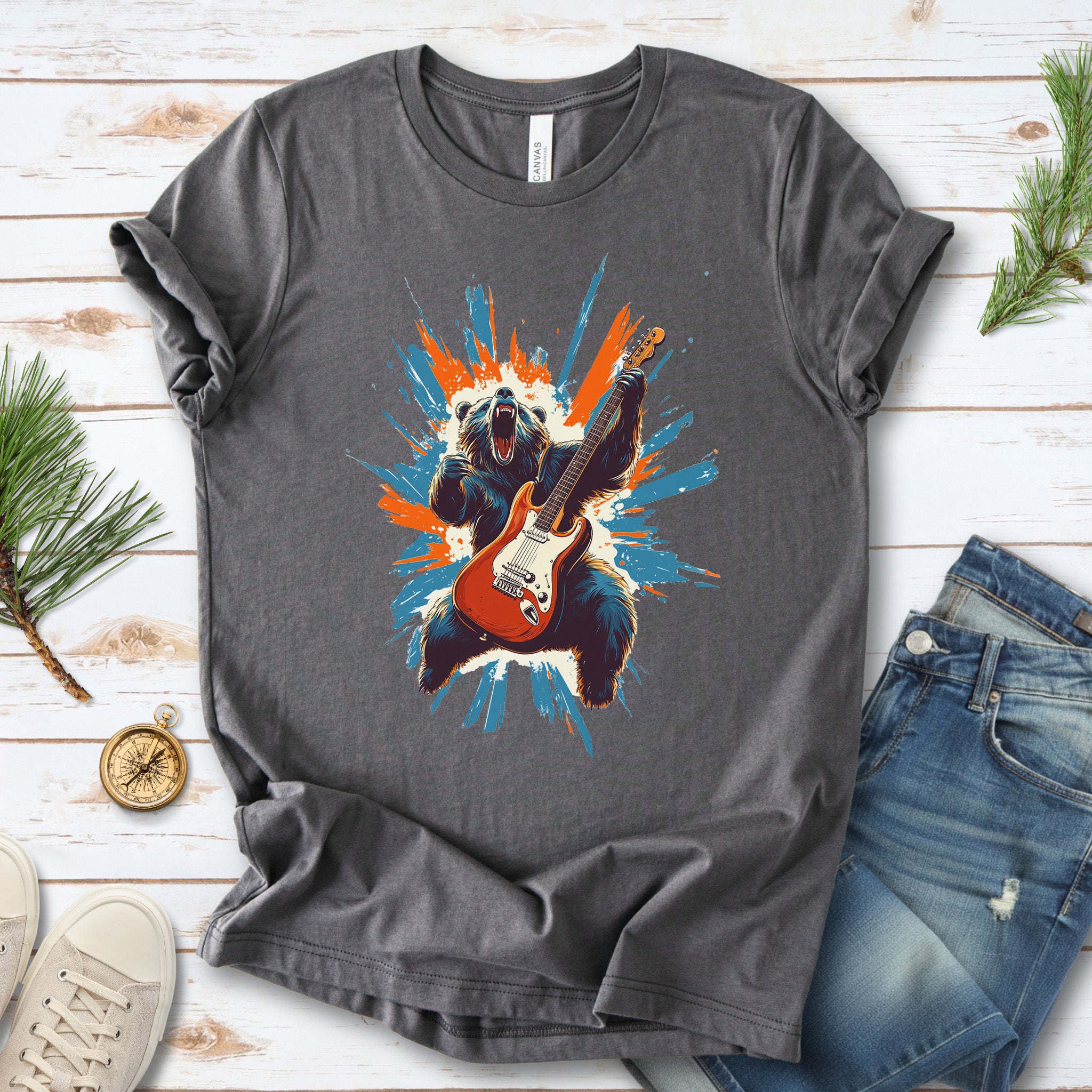 Bear Solo – Wild Rock Guitar Animal T-Shir