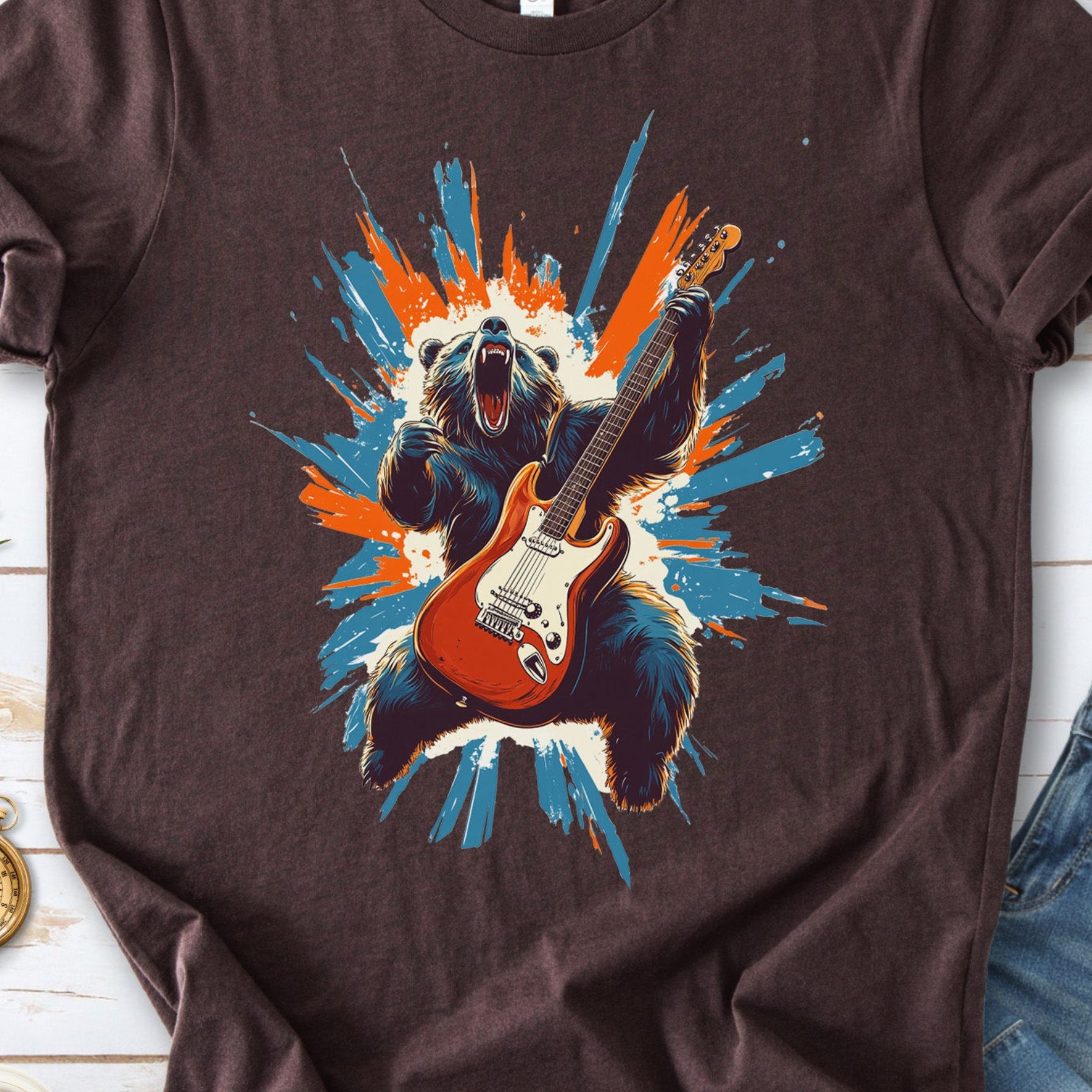 Bear Solo – Wild Rock Guitar Animal T-Shir