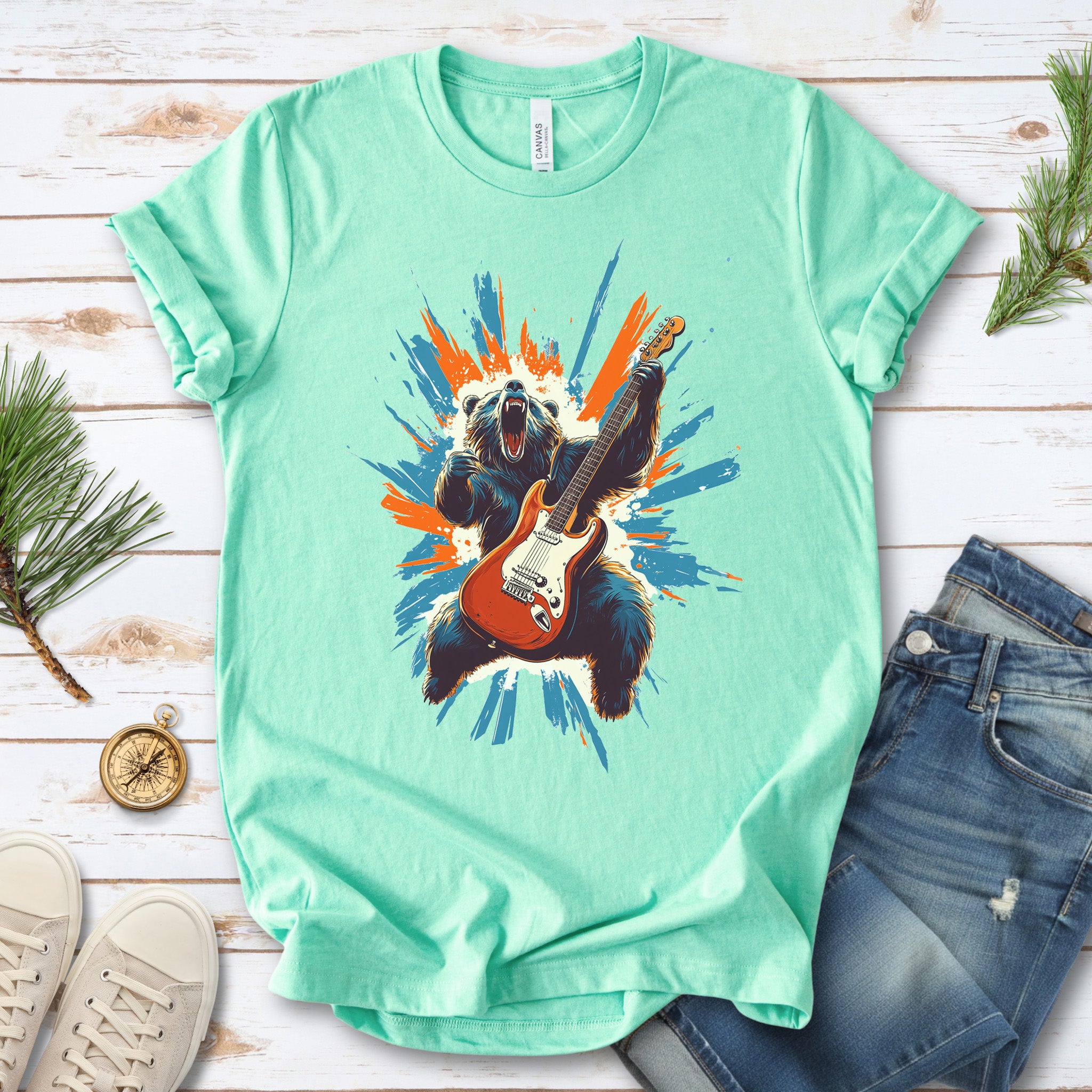 Bear Solo – Wild Rock Guitar Animal T-Shir