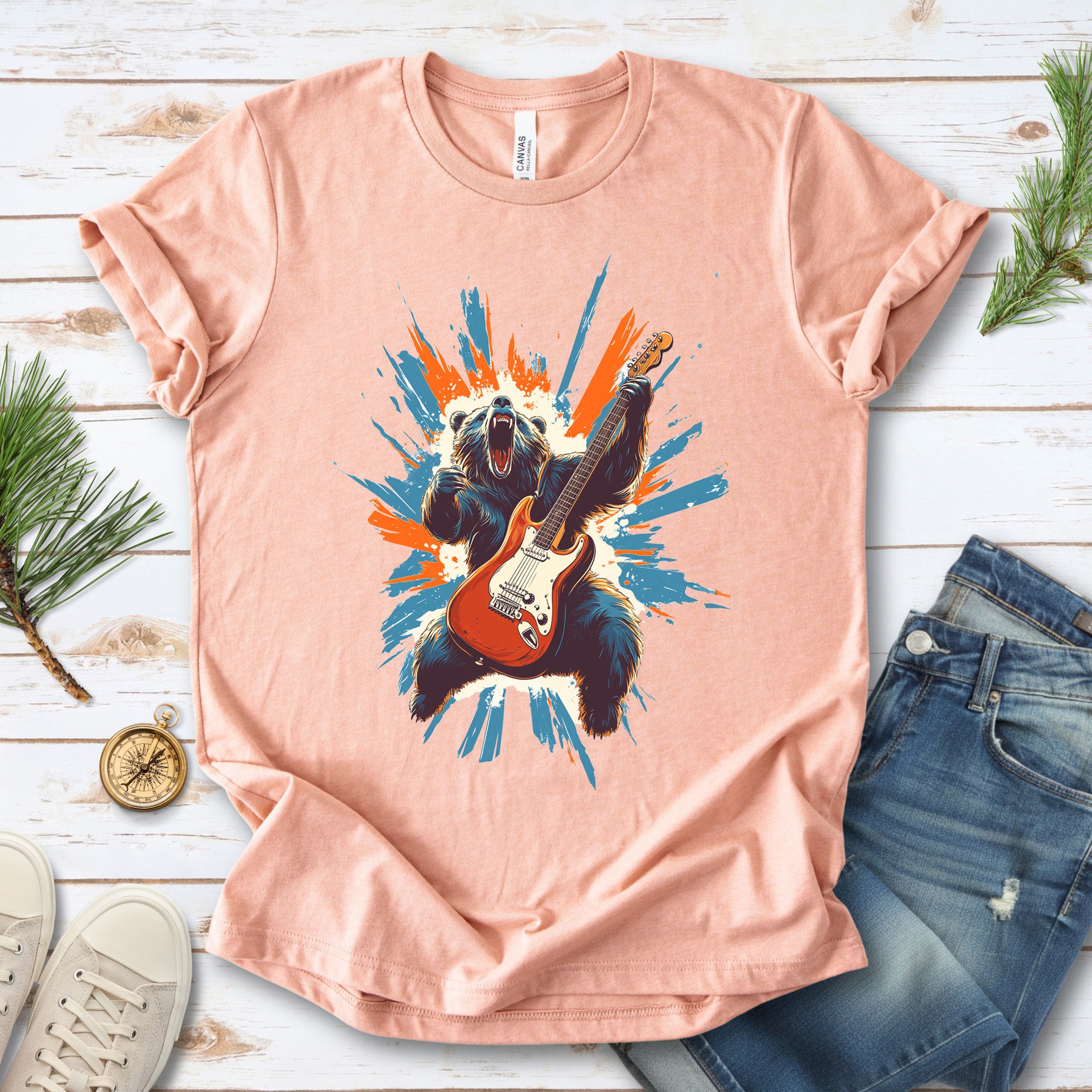 Bear Solo – Wild Rock Guitar Animal T-Shir