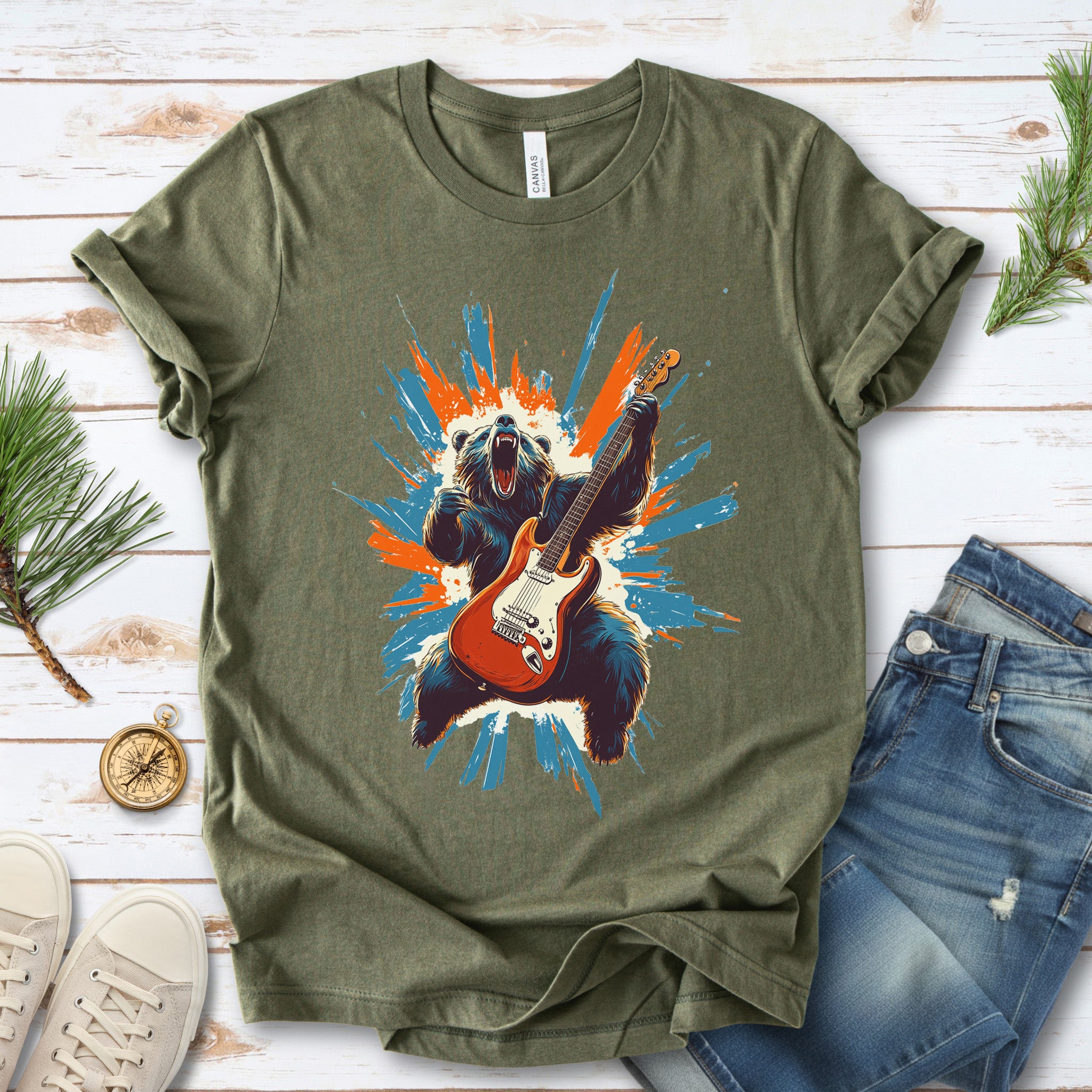 Bear Solo – Wild Rock Guitar Animal T-Shir