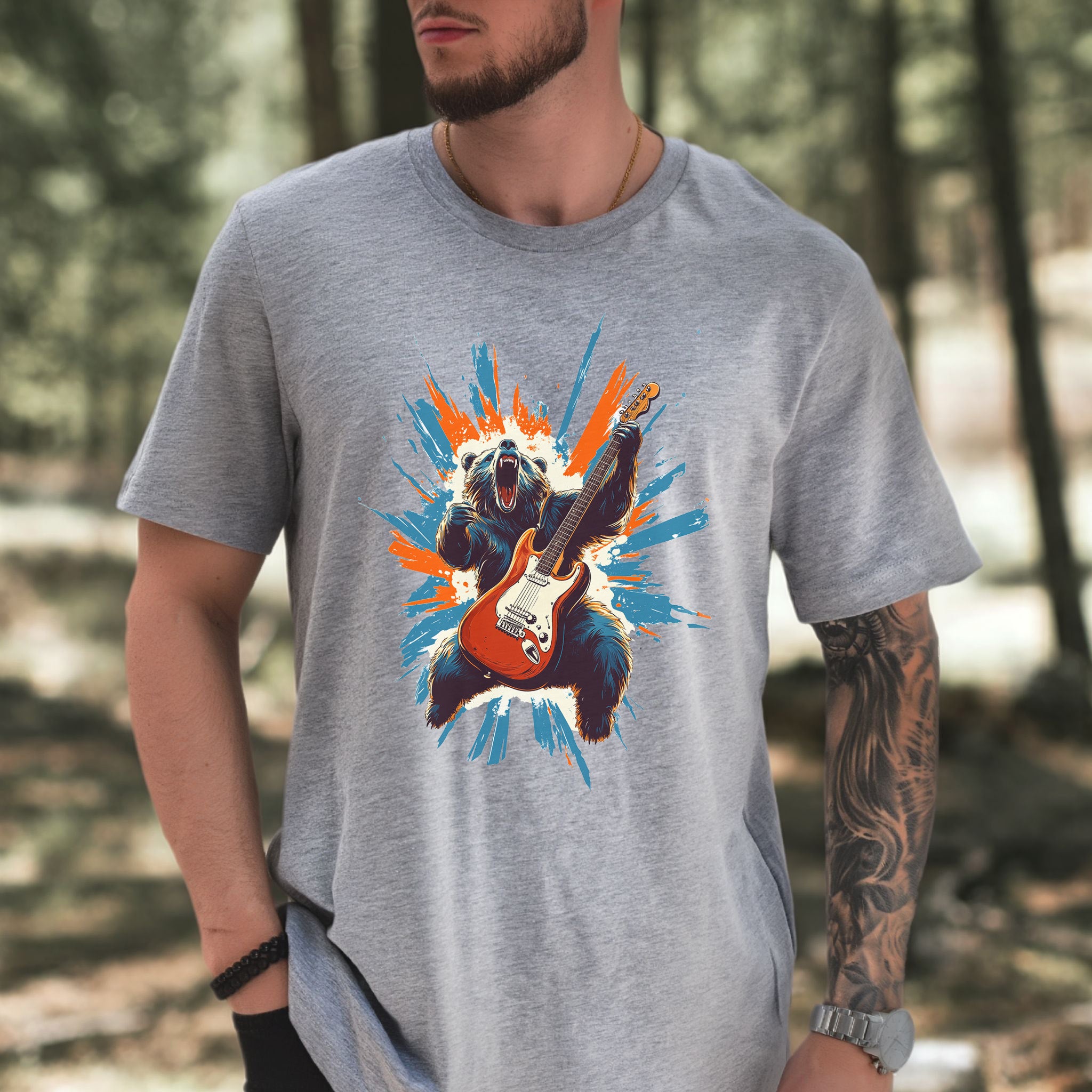 Bear Solo – Wild Rock Guitar Animal T-Shir