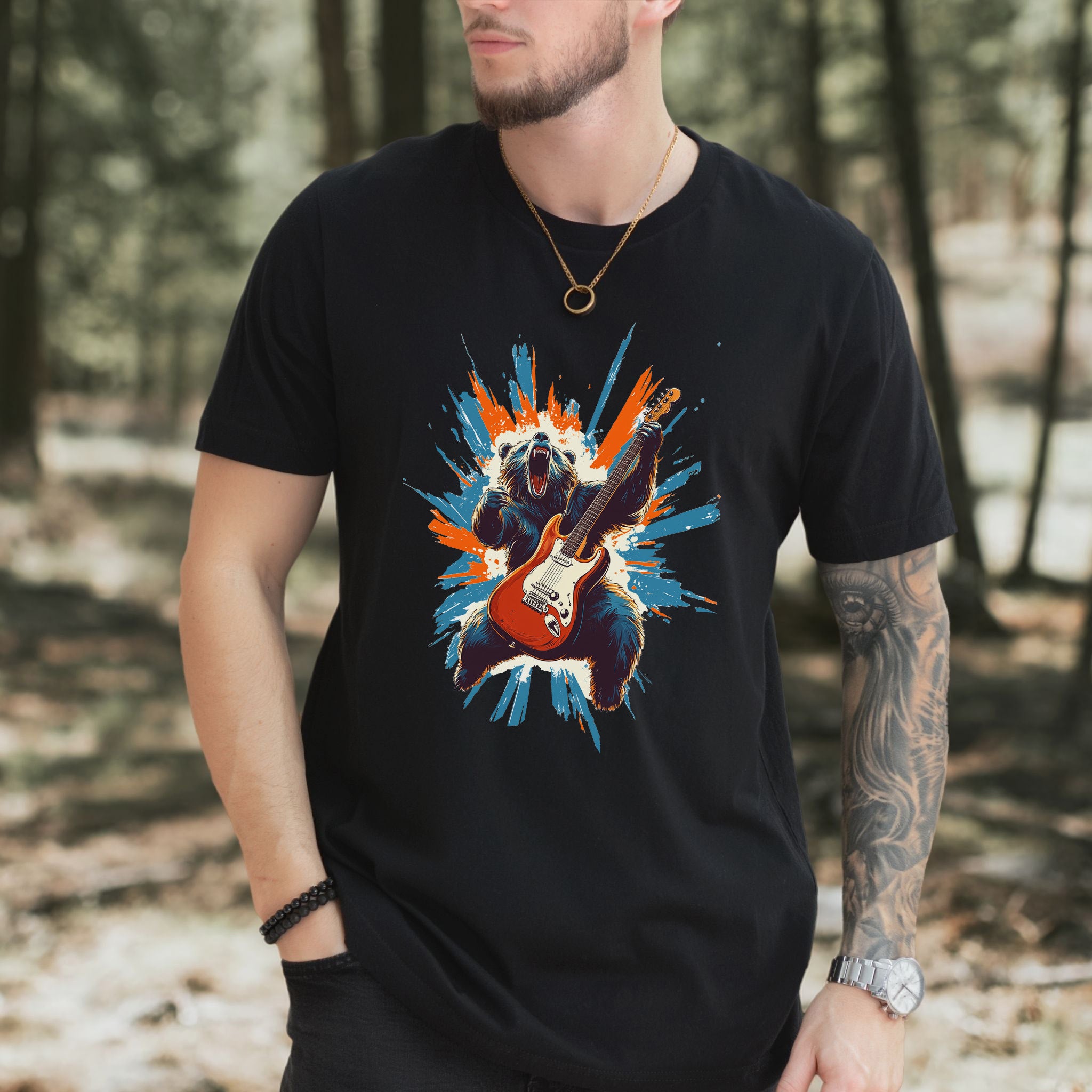 Bear Solo – Wild Rock Guitar Animal T-Shir
