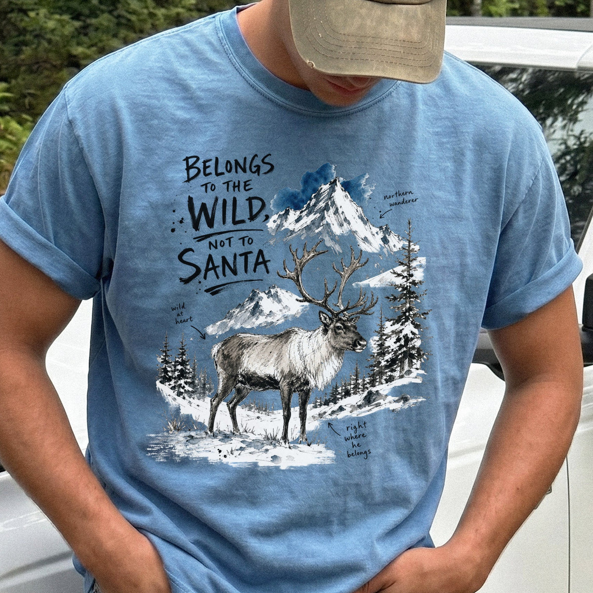 Belongs to the Wild, Not to Santa Comfort Colors Shirt – Caribou Christmas Tee