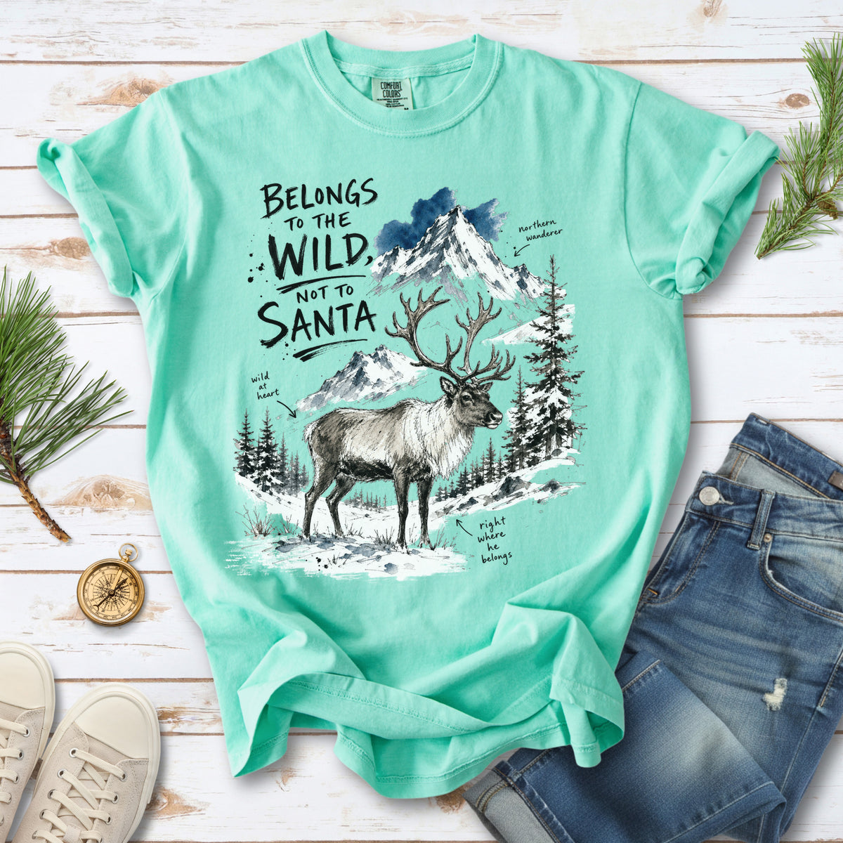 Belongs to the Wild, Not to Santa Comfort Colors Shirt – Caribou Christmas Tee