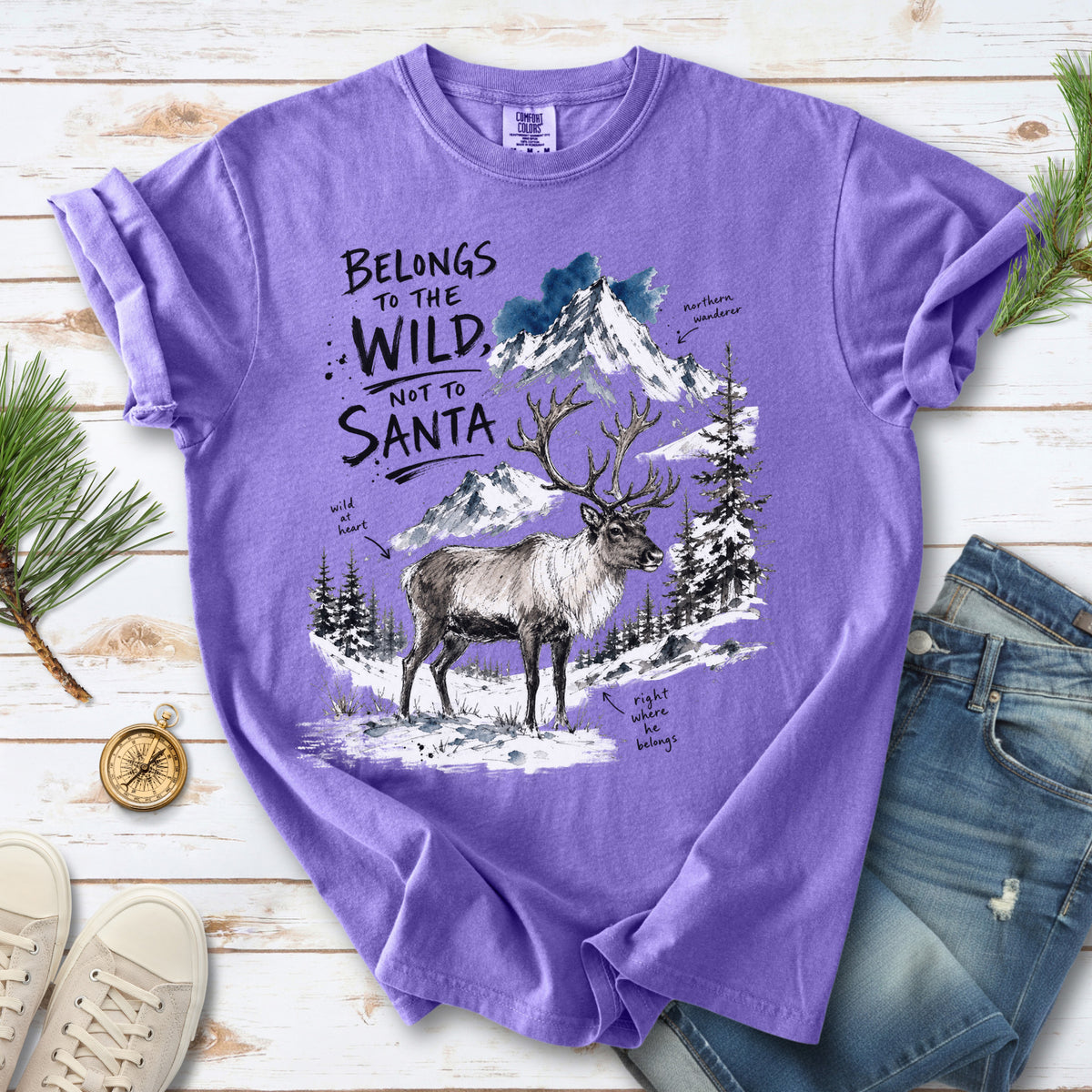 Belongs to the Wild, Not to Santa Comfort Colors Shirt – Caribou Christmas Tee