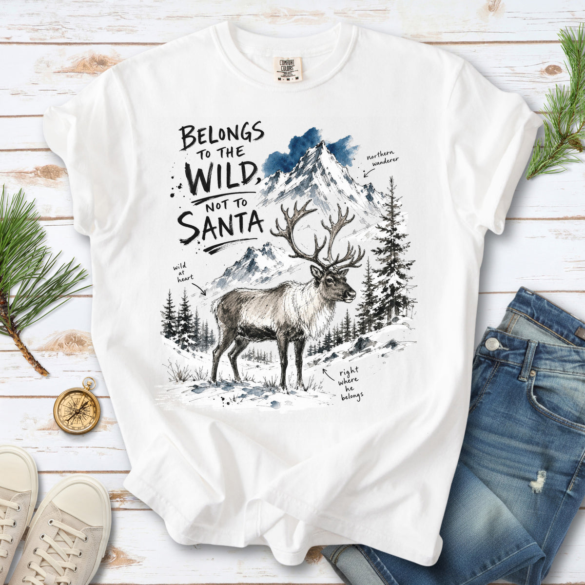 Belongs to the Wild, Not to Santa Comfort Colors Shirt – Caribou Christmas Tee