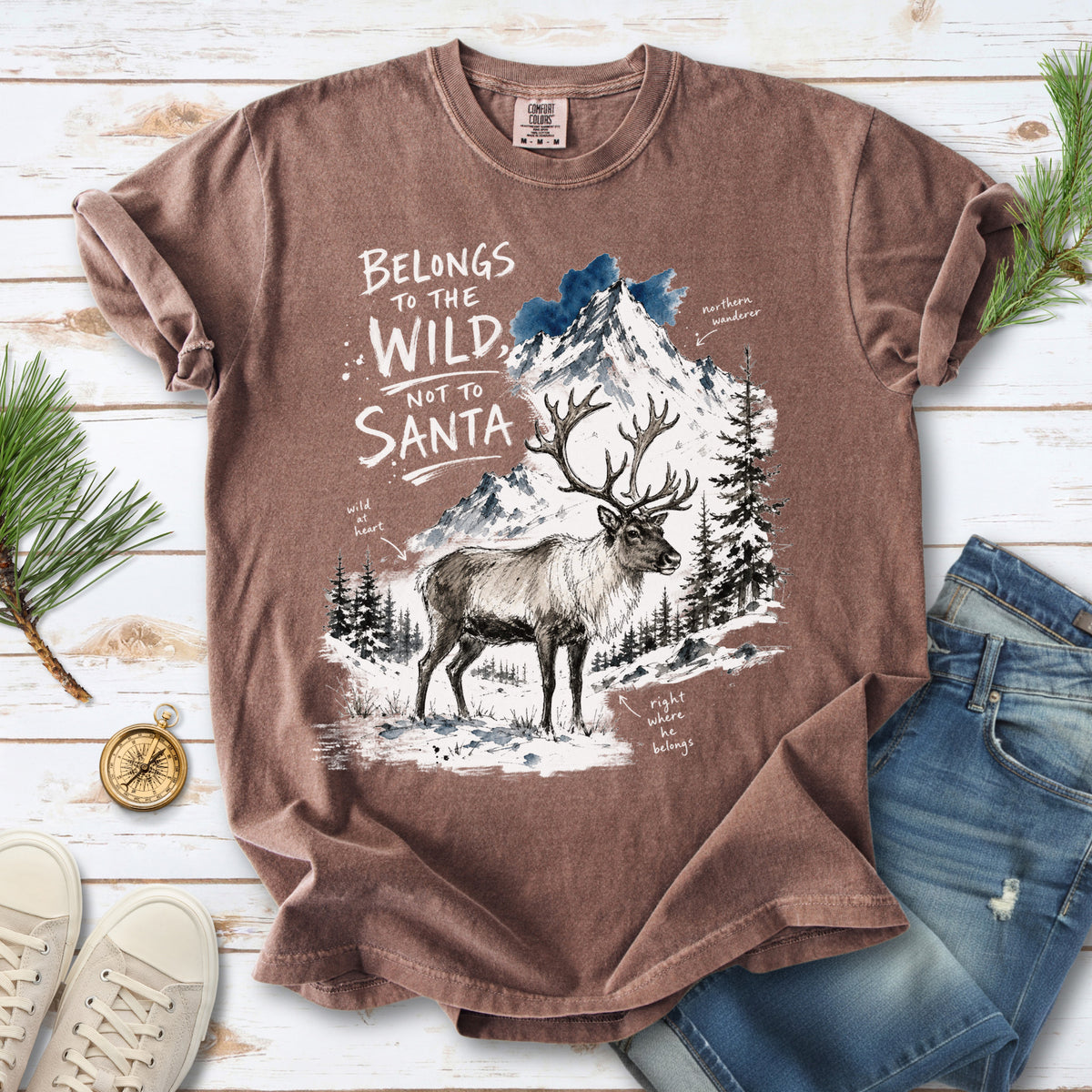 Belongs to the Wild, Not to Santa Comfort Colors Shirt – Caribou Christmas Tee