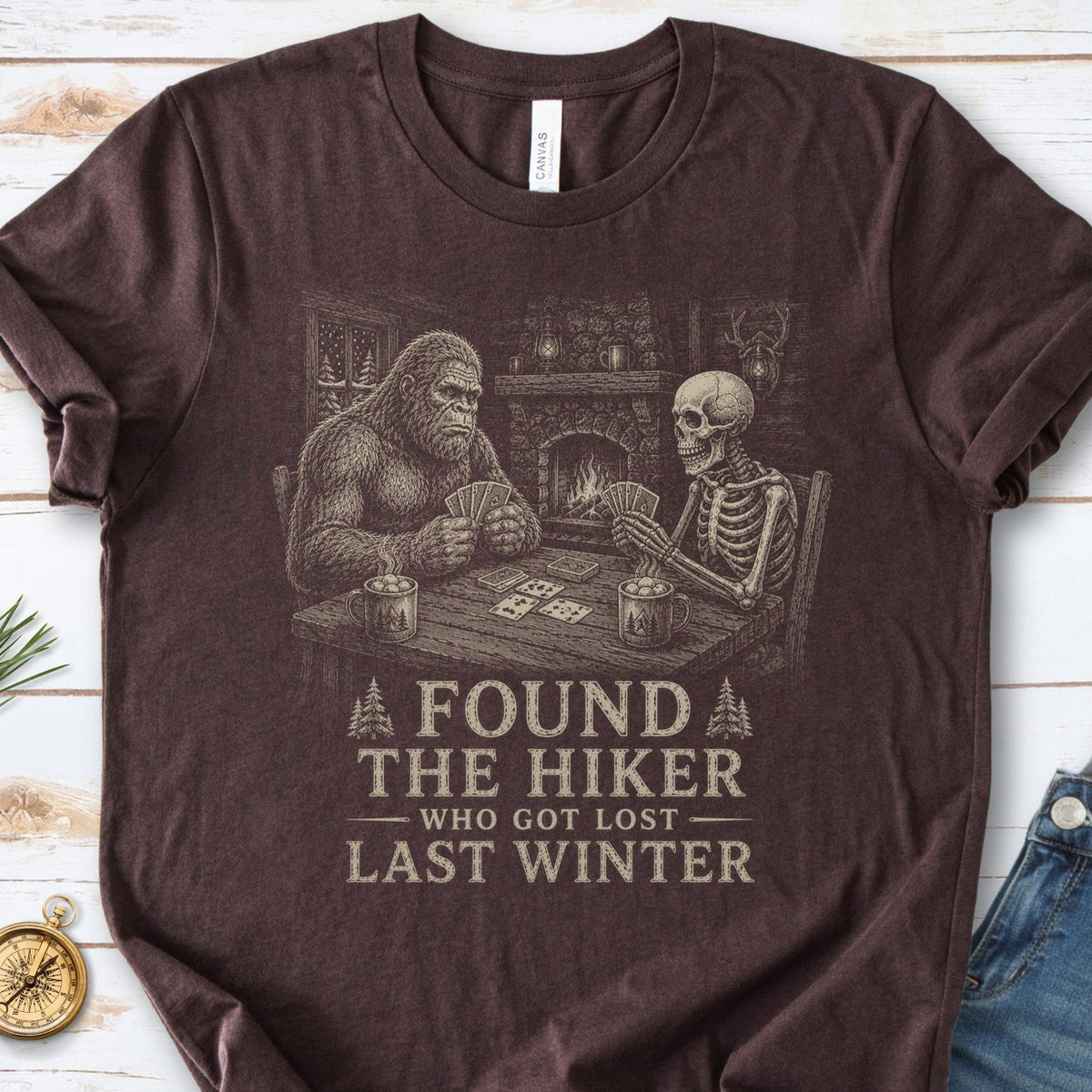 Found the Hiker Who Got Lost Last Winter T-Shirt – Bigfoot Skeleton Hiking Tee