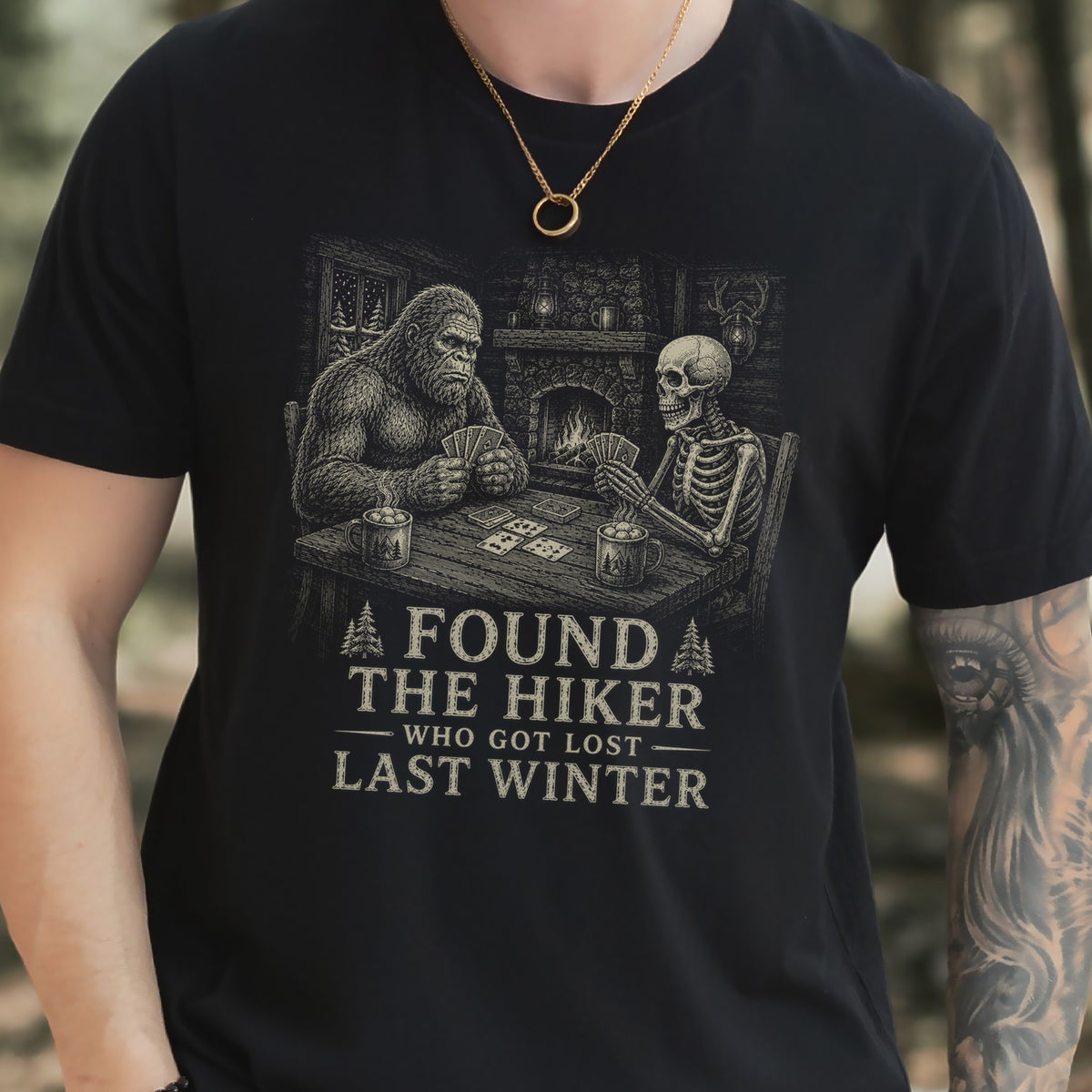 Found the Hiker Who Got Lost Last Winter T-Shirt – Bigfoot Skeleton Hiking Tee