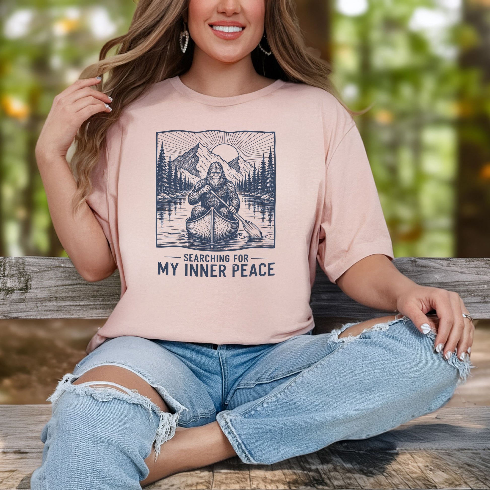 Bigfoot Inner Peace Canoe Sasquatch Lake Life Nature Therapy T-Shirt