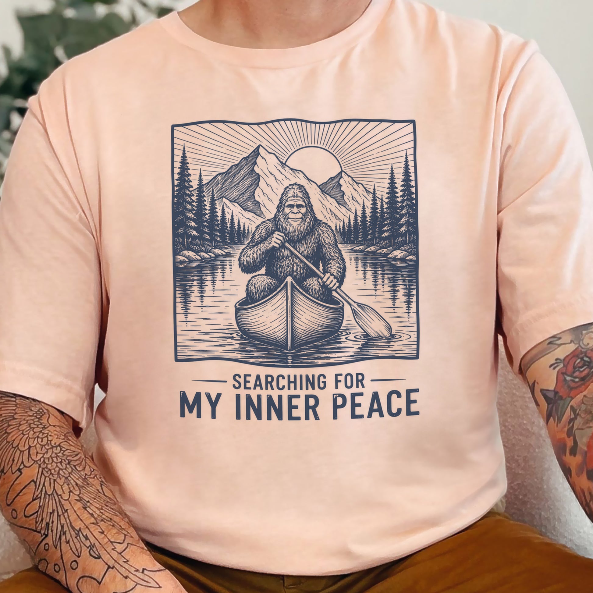 Bigfoot Inner Peace Canoe Sasquatch Lake Life Nature Therapy T-Shirt