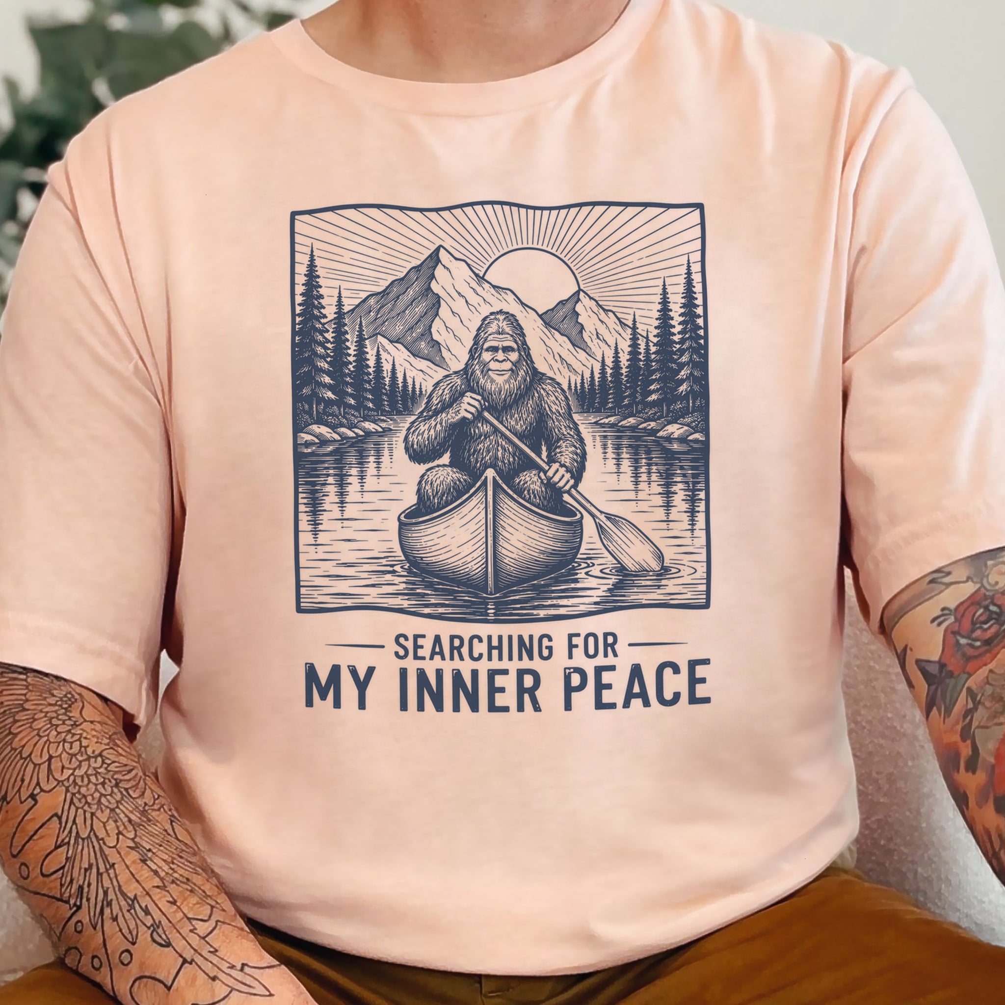 Bigfoot Inner Peace Canoe Sasquatch Lake Life Nature Therapy T-Shirt