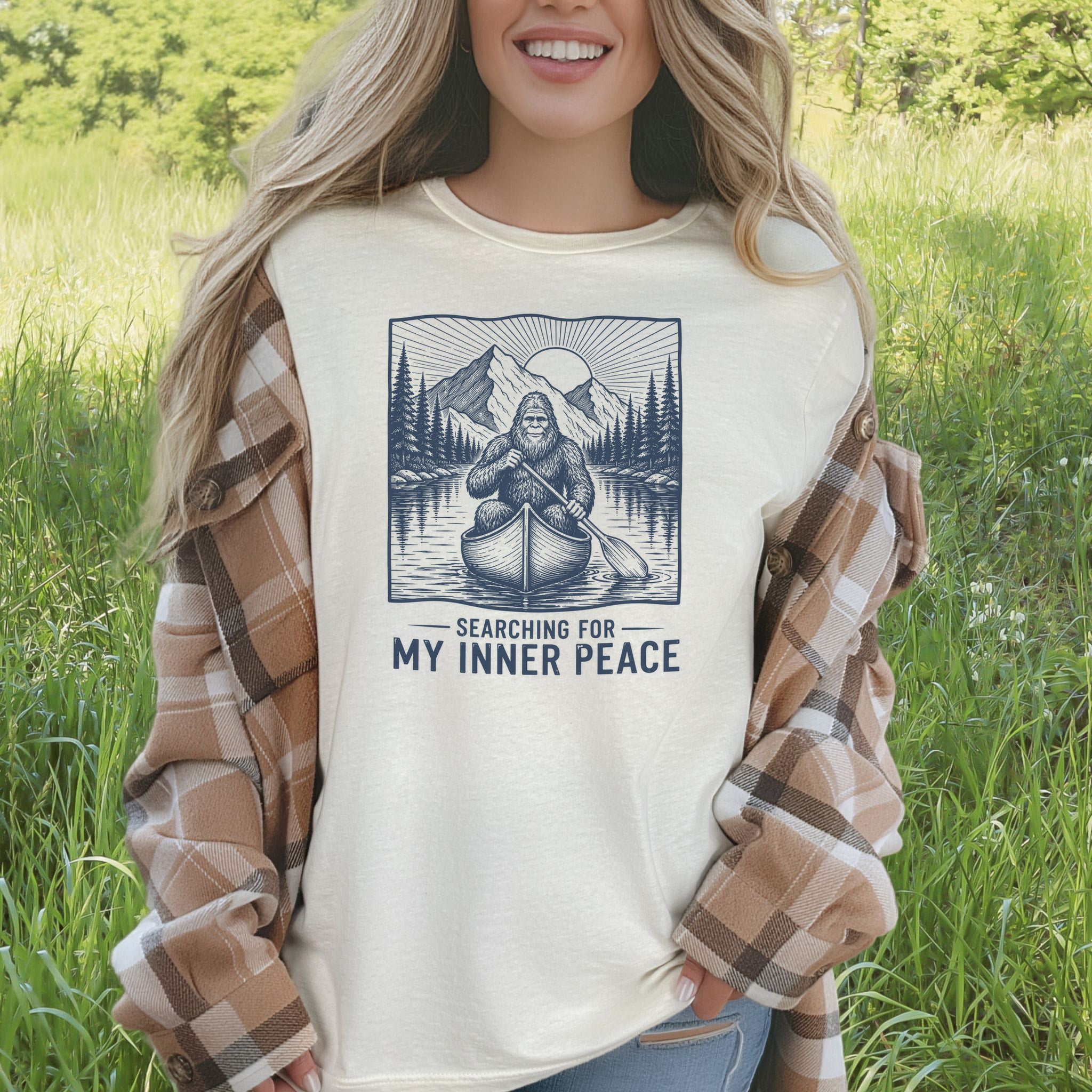 Bigfoot Inner Peace Canoe Sasquatch Lake Life Nature Therapy T-Shirt