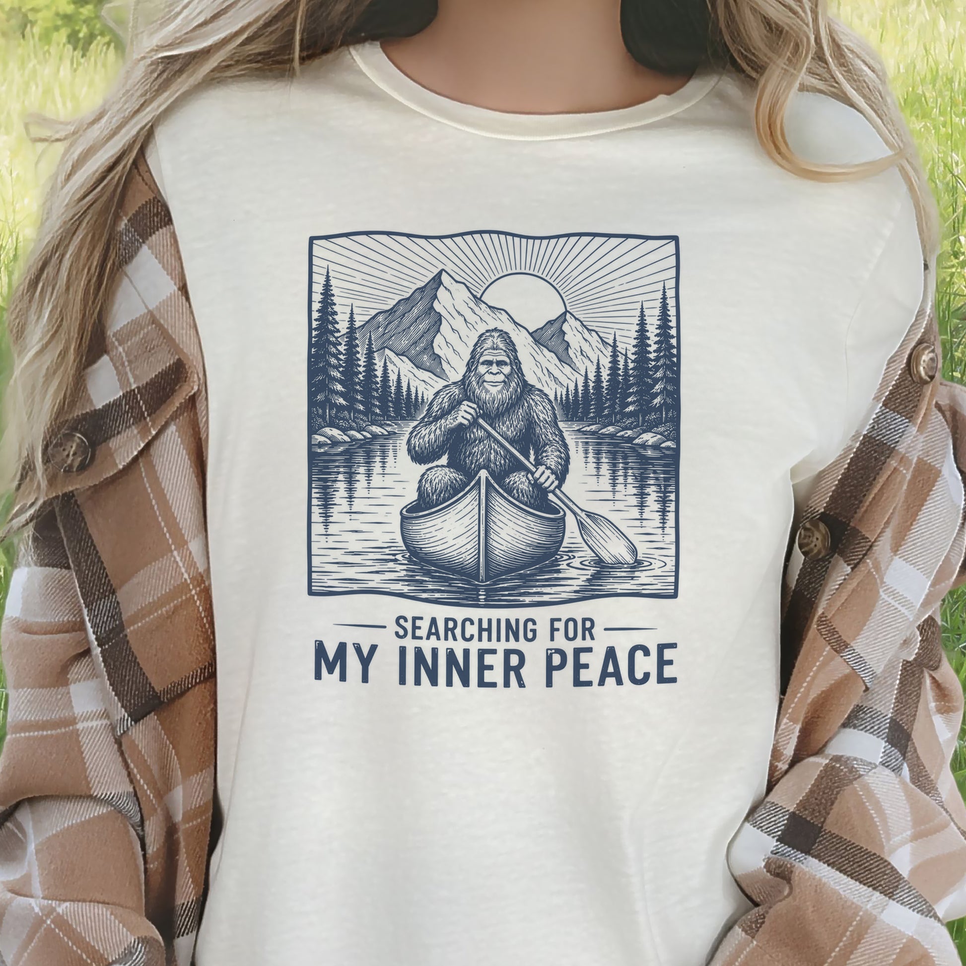 Bigfoot Inner Peace Canoe Sasquatch Lake Life Nature Therapy T-Shirt
