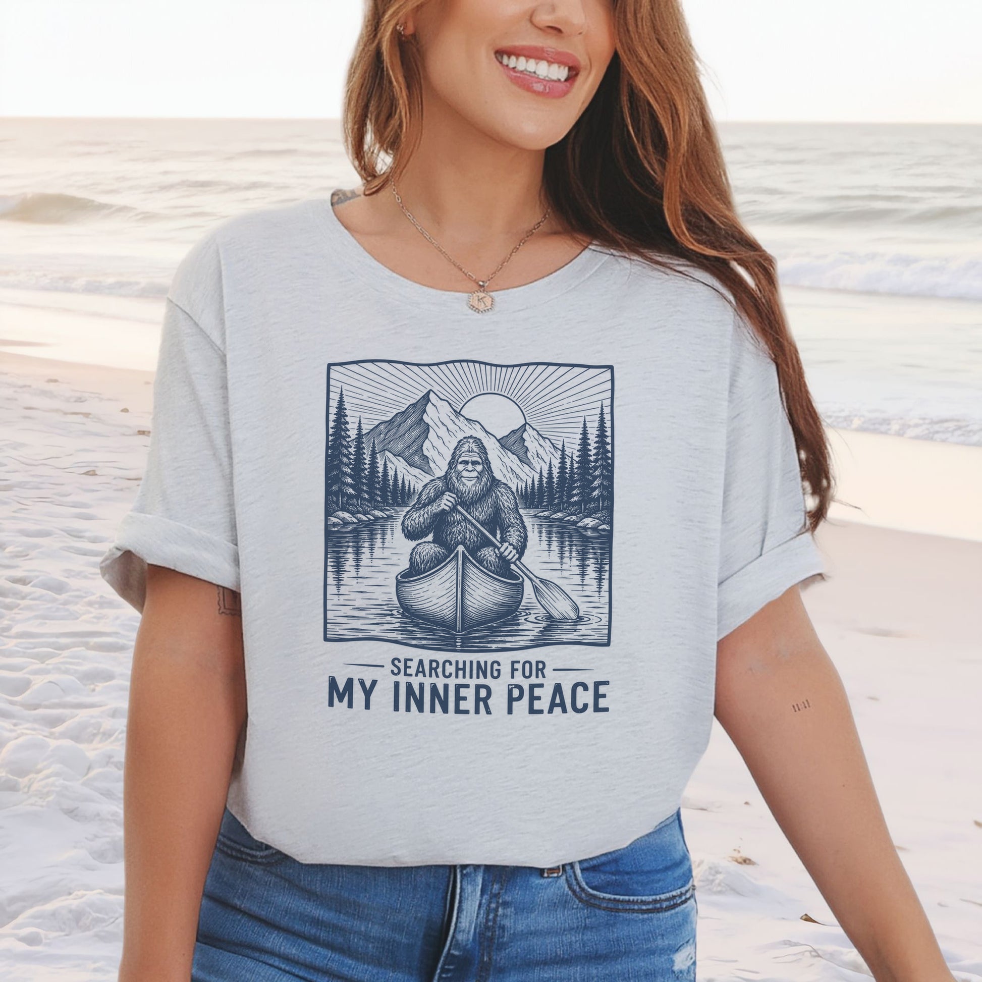 Bigfoot Inner Peace Canoe Sasquatch Lake Life Nature Therapy T-Shirt