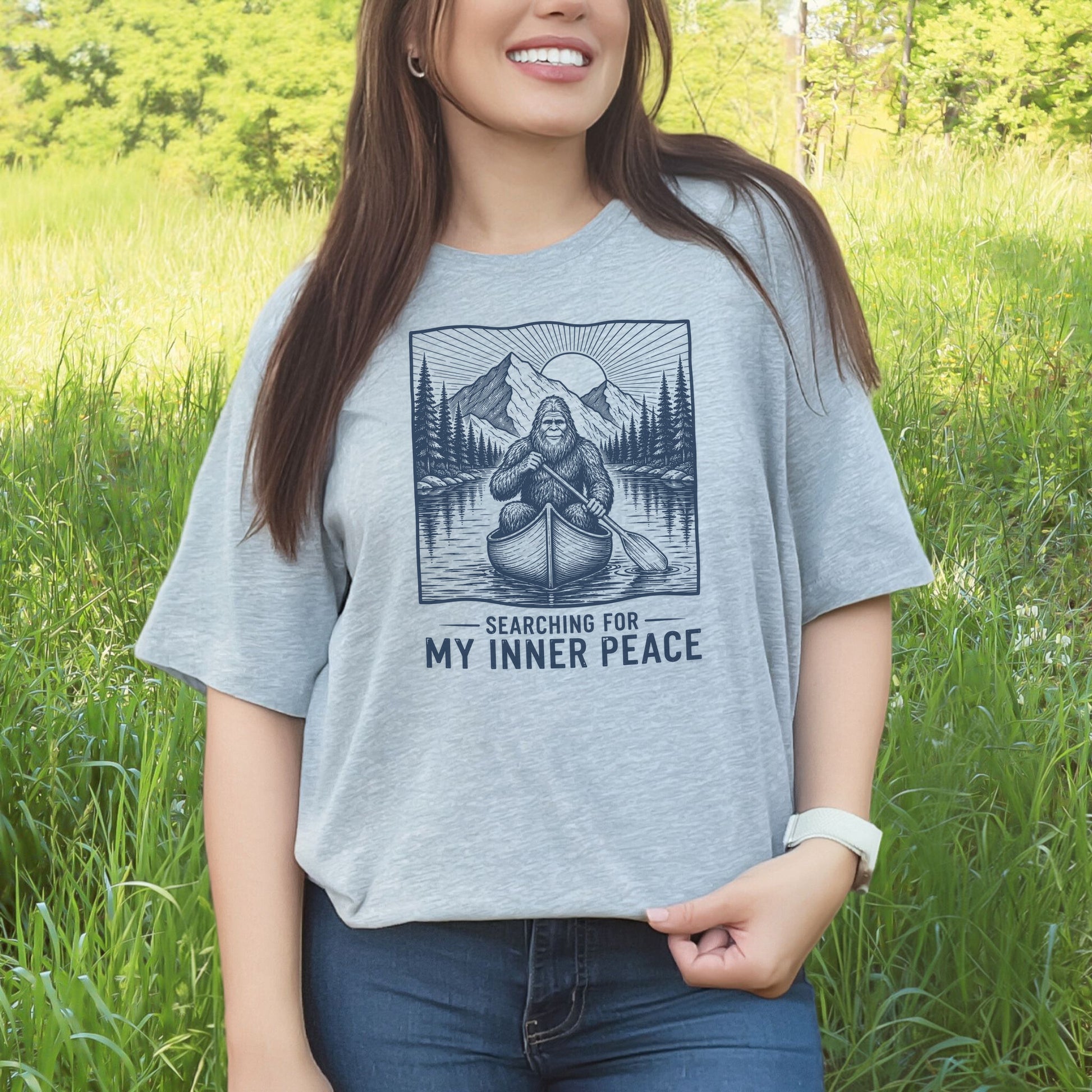 Bigfoot Inner Peace Canoe Sasquatch Lake Life Nature Therapy T-Shirt