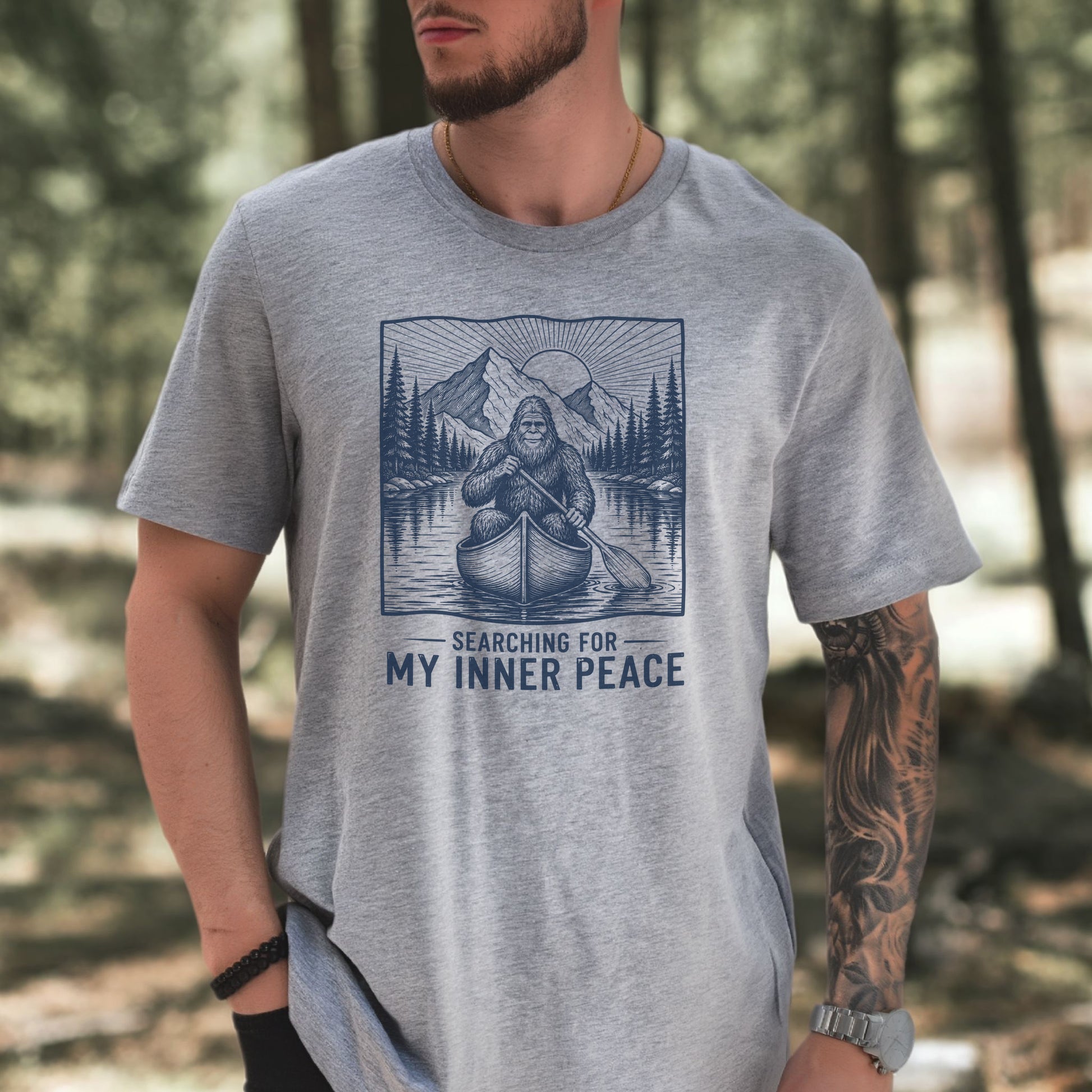 Bigfoot Inner Peace Canoe Sasquatch Lake Life Nature Therapy T-Shirt