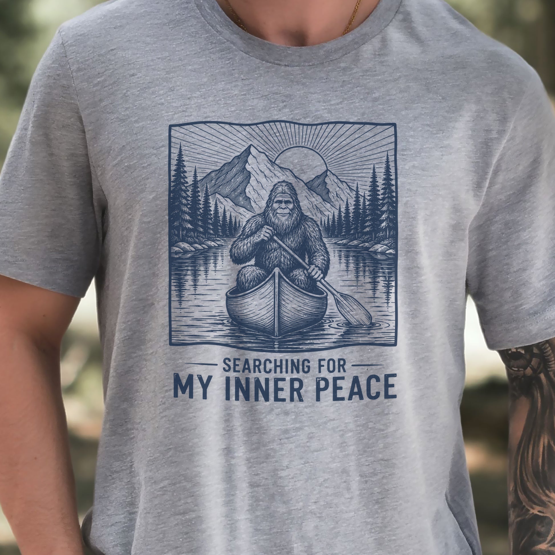 Bigfoot Inner Peace Canoe Sasquatch Lake Life Nature Therapy T-Shirt