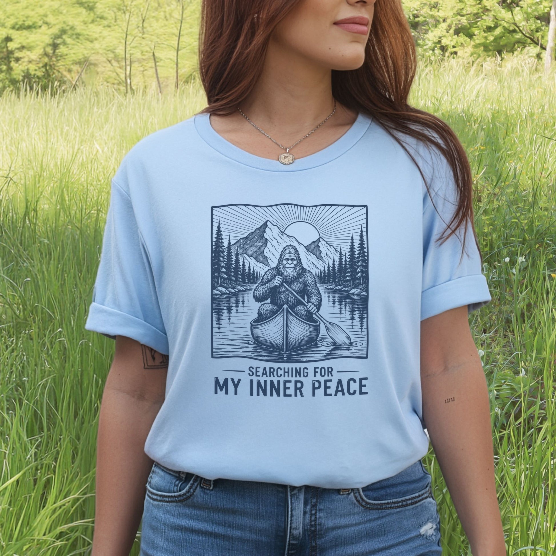 Bigfoot Inner Peace Canoe Sasquatch Lake Life Nature Therapy T-Shirt