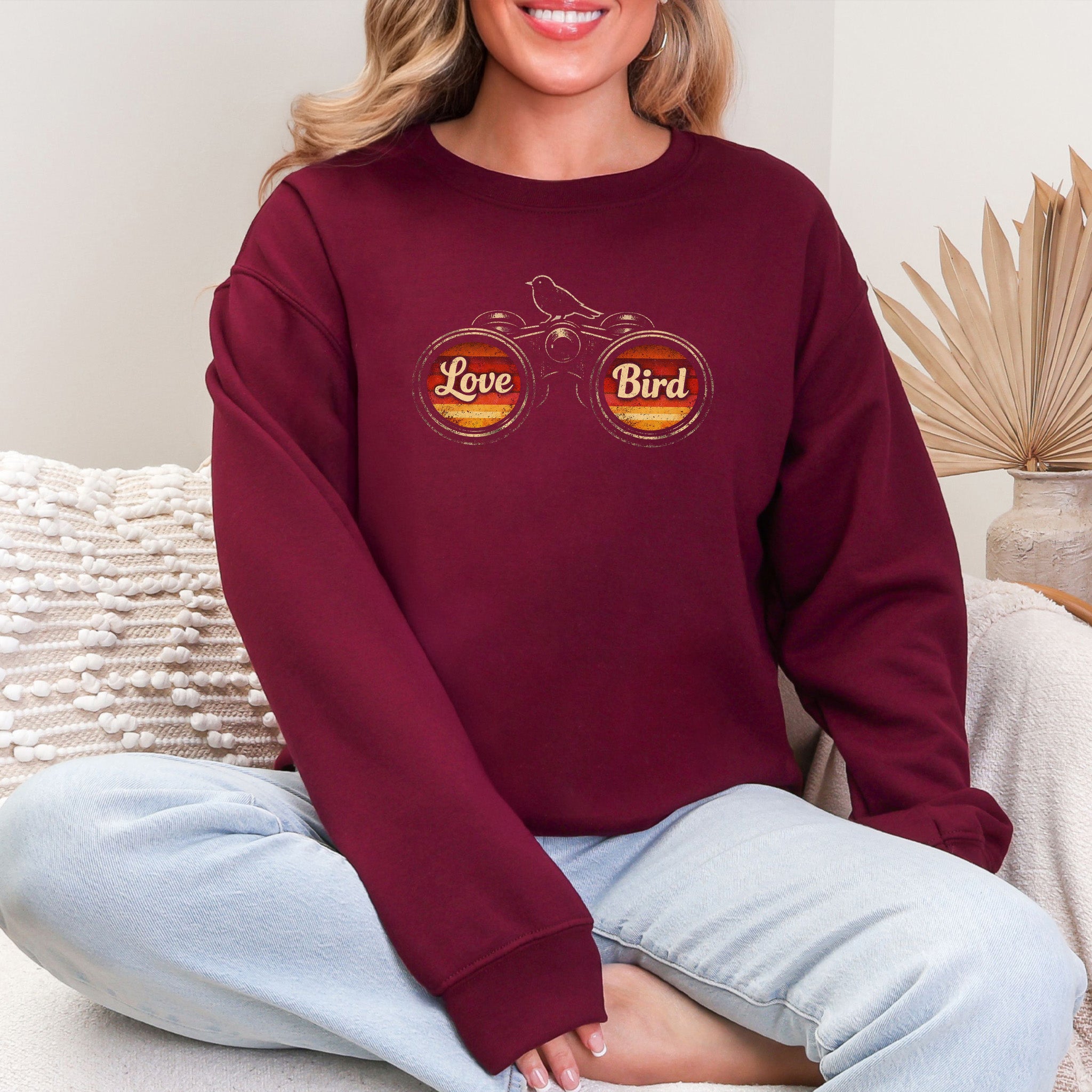 Love Bird Retro Binoculars Vintage Sunset Sweatshirt