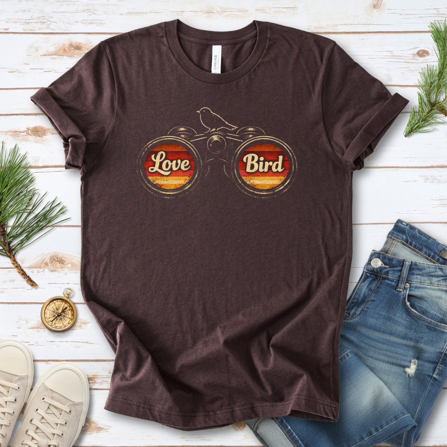 Love Bird Retro Binoculars Vintage Sunset T-Shirt