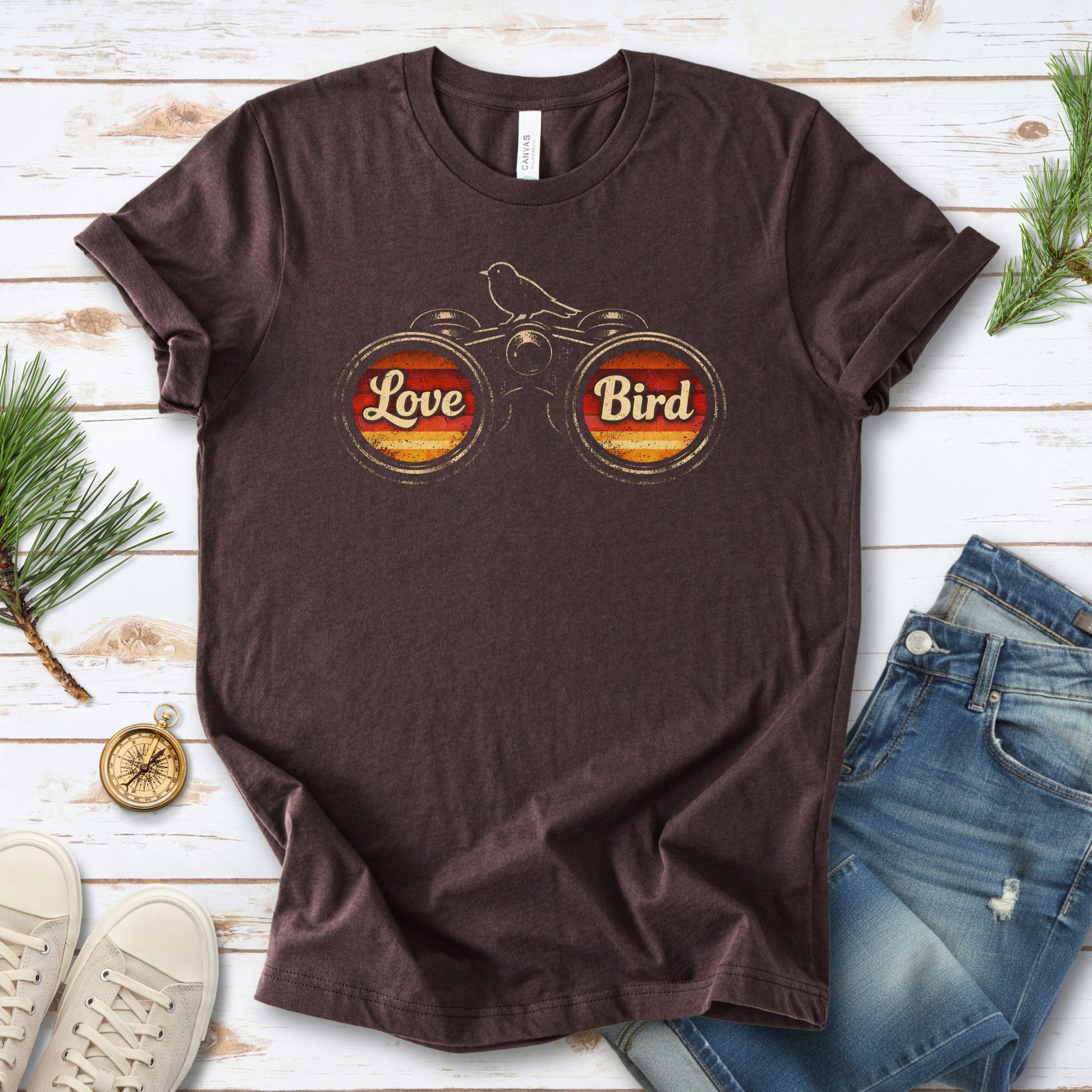 Love Bird Retro Binoculars Vintage Sunset T-Shirt