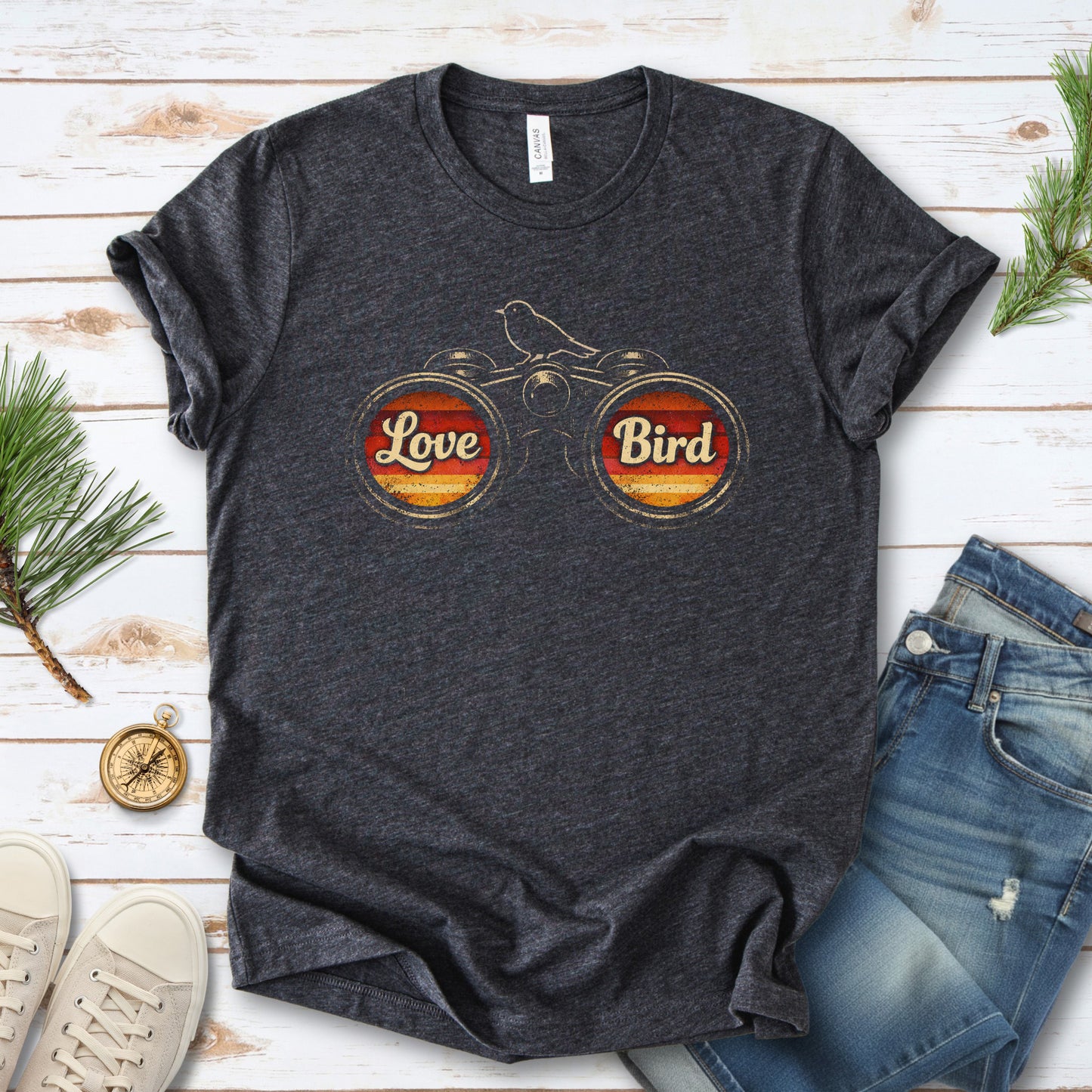 Love Bird Retro Binoculars Vintage Sunset T-Shirt