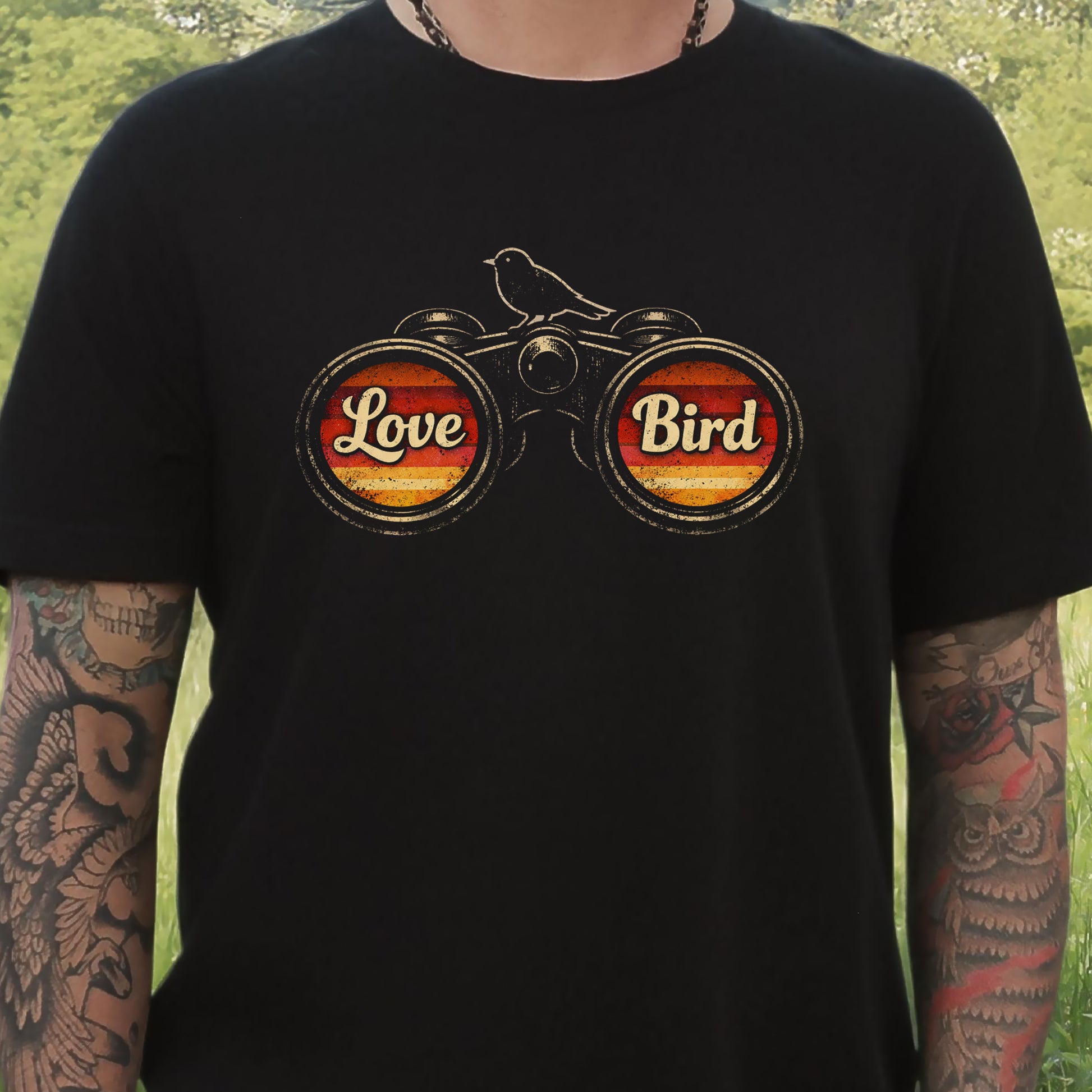 Love Bird Retro Binoculars Vintage Sunset T-Shirt