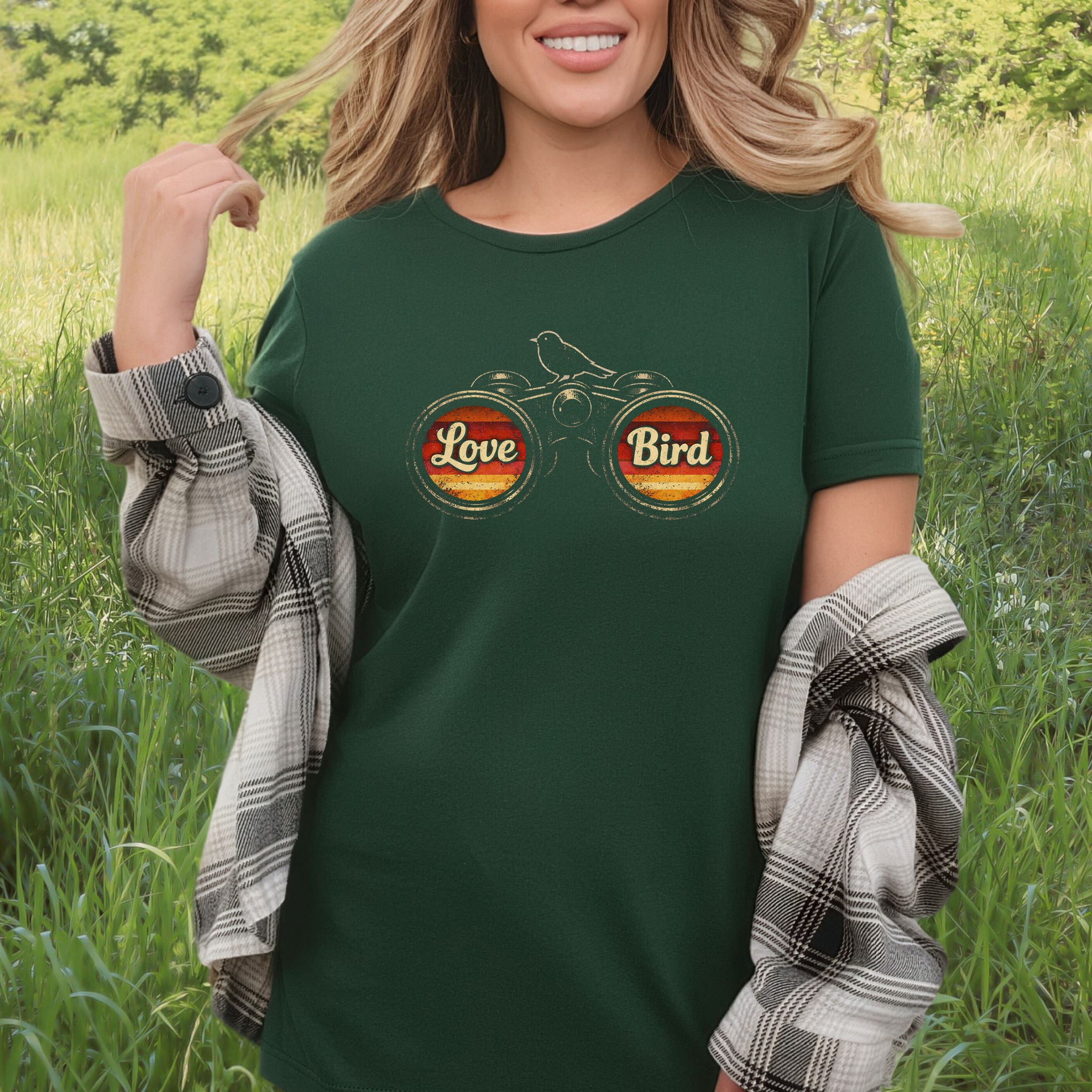 Love Bird Retro Binoculars Vintage Sunset T-Shirt