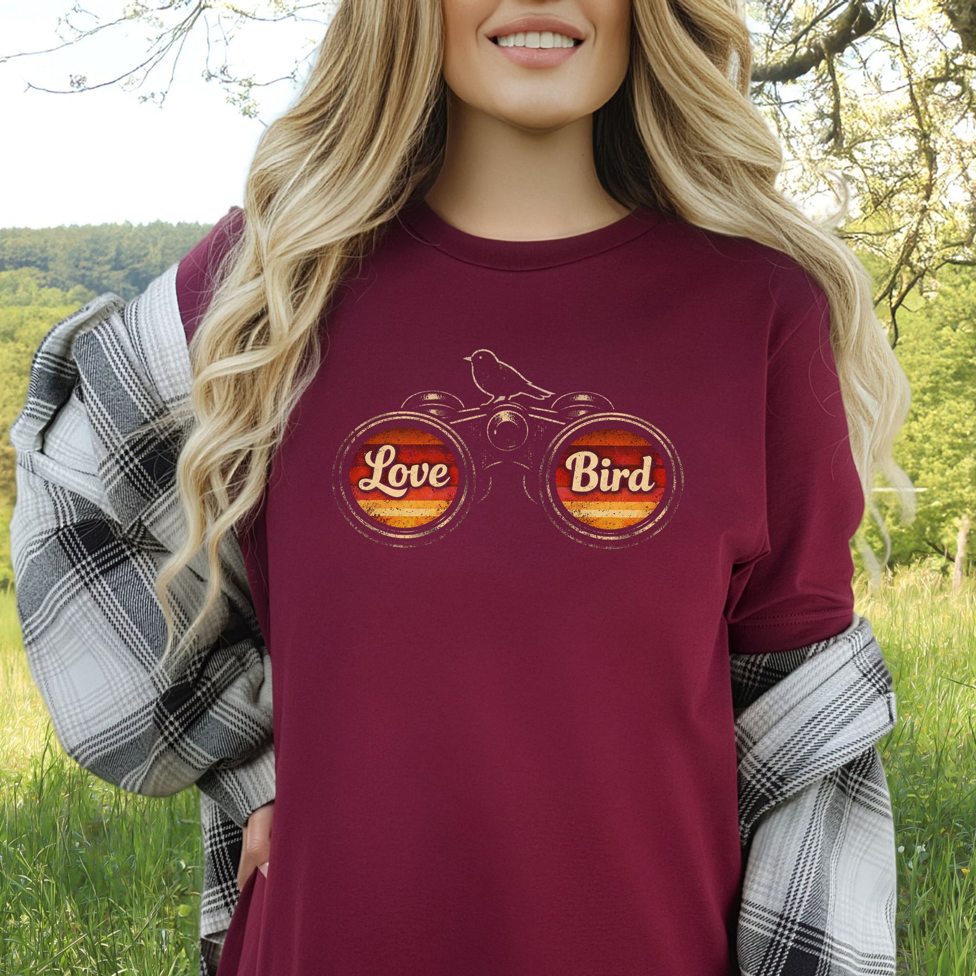Love Bird Retro Binoculars Vintage Sunset T-Shirt