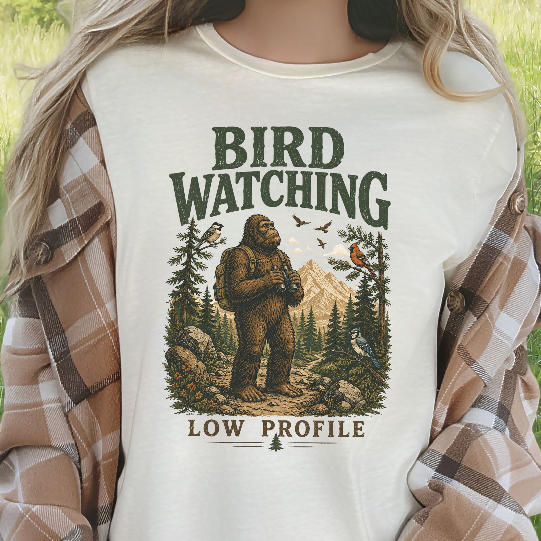 Bird Watching Low Profile Bigfoot Sasquatch Birding Humor T-Shirt
