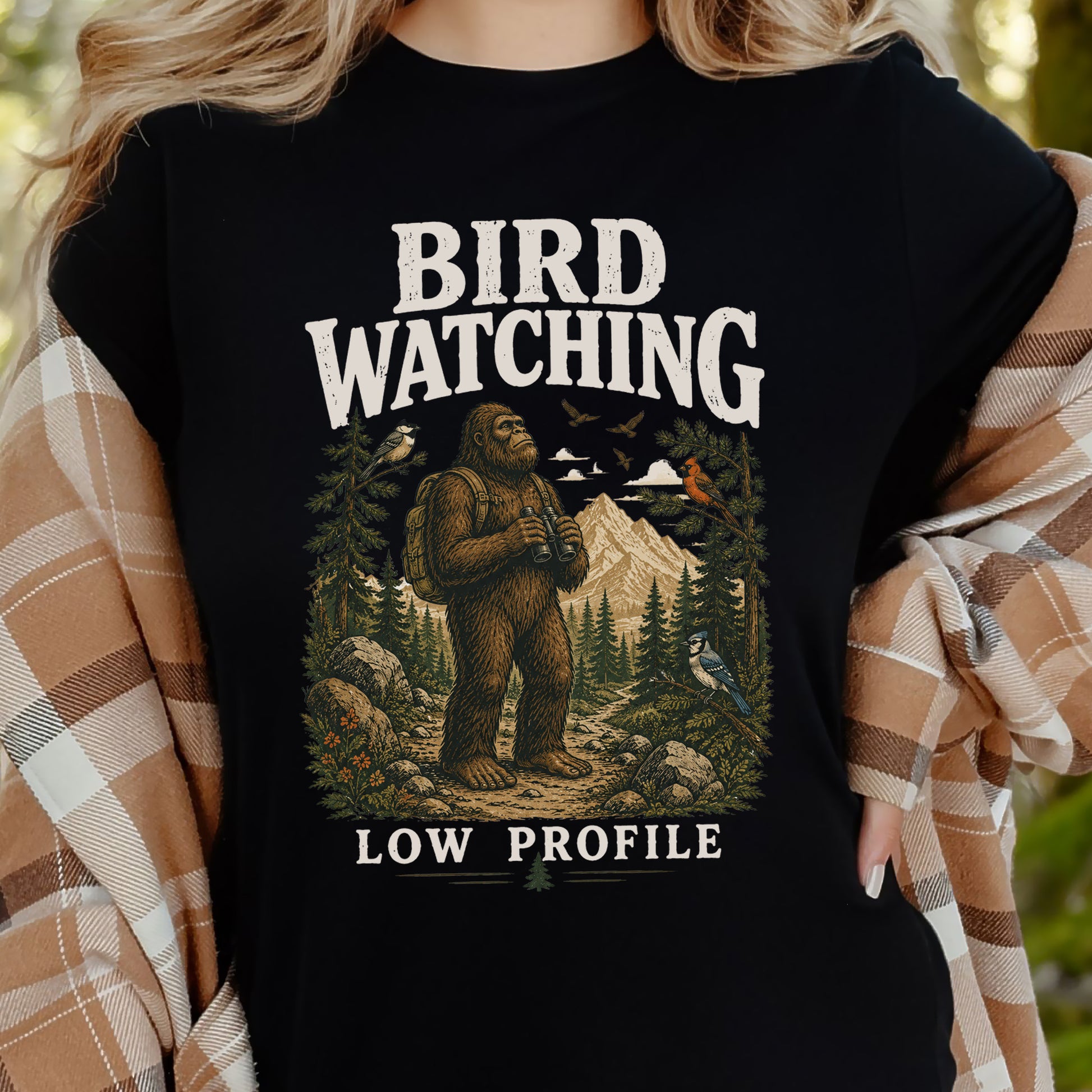 Bird Watching Low Profile Bigfoot Sasquatch Birding Humor T-Shirt