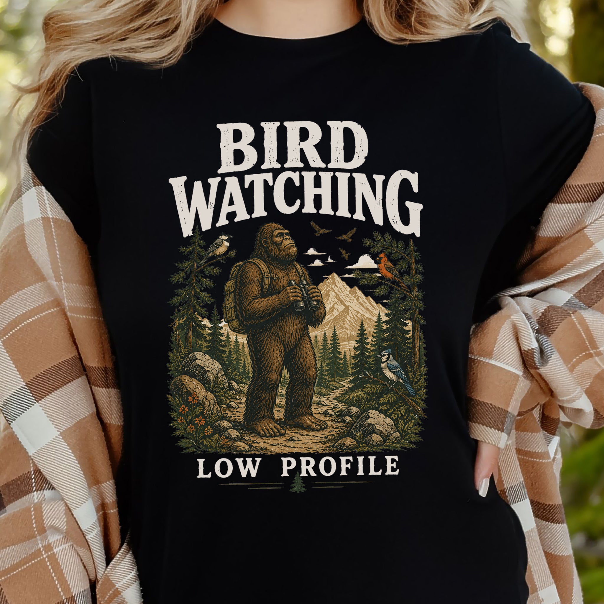 Bird Watching Low Profile Bigfoot Sasquatch Birding Humor T-Shirt