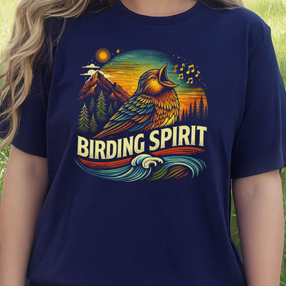 Birding Spirit Retro Mountain Sunset Singing Bird T-Shirt