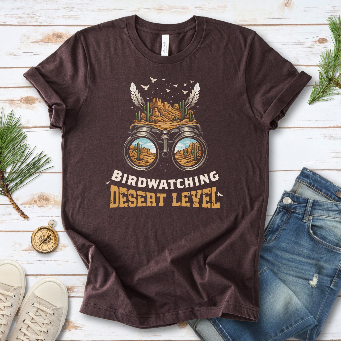Birdwatching Desert Level Retro Cactus Binoculars T-Shirt