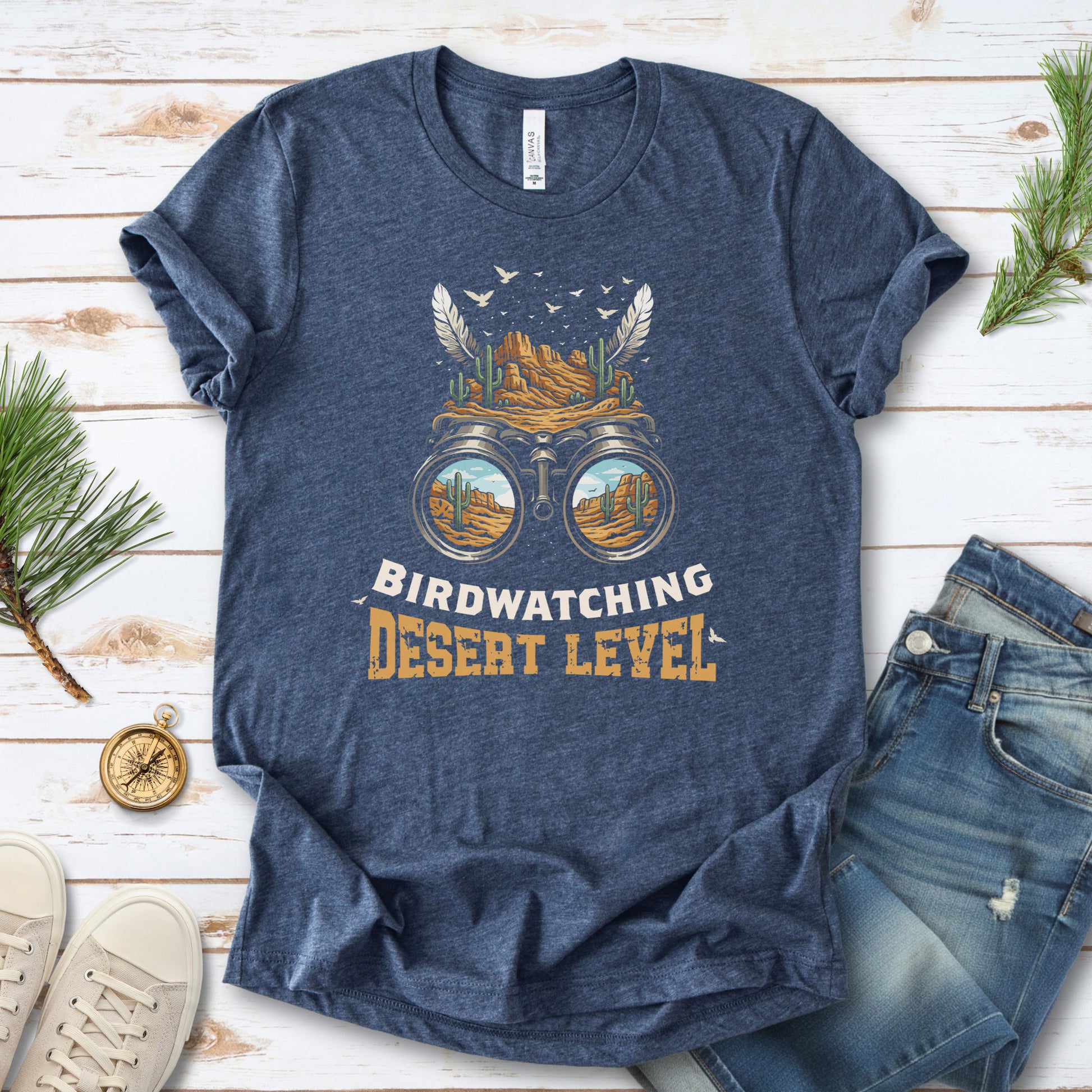 Birdwatching Desert Level Retro Cactus Binoculars T-Shirt