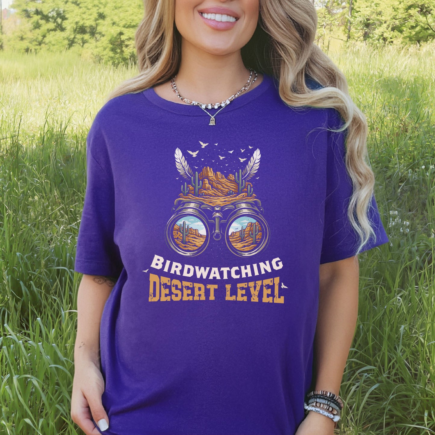 Birdwatching Desert Level Retro Cactus Binoculars T-Shirt