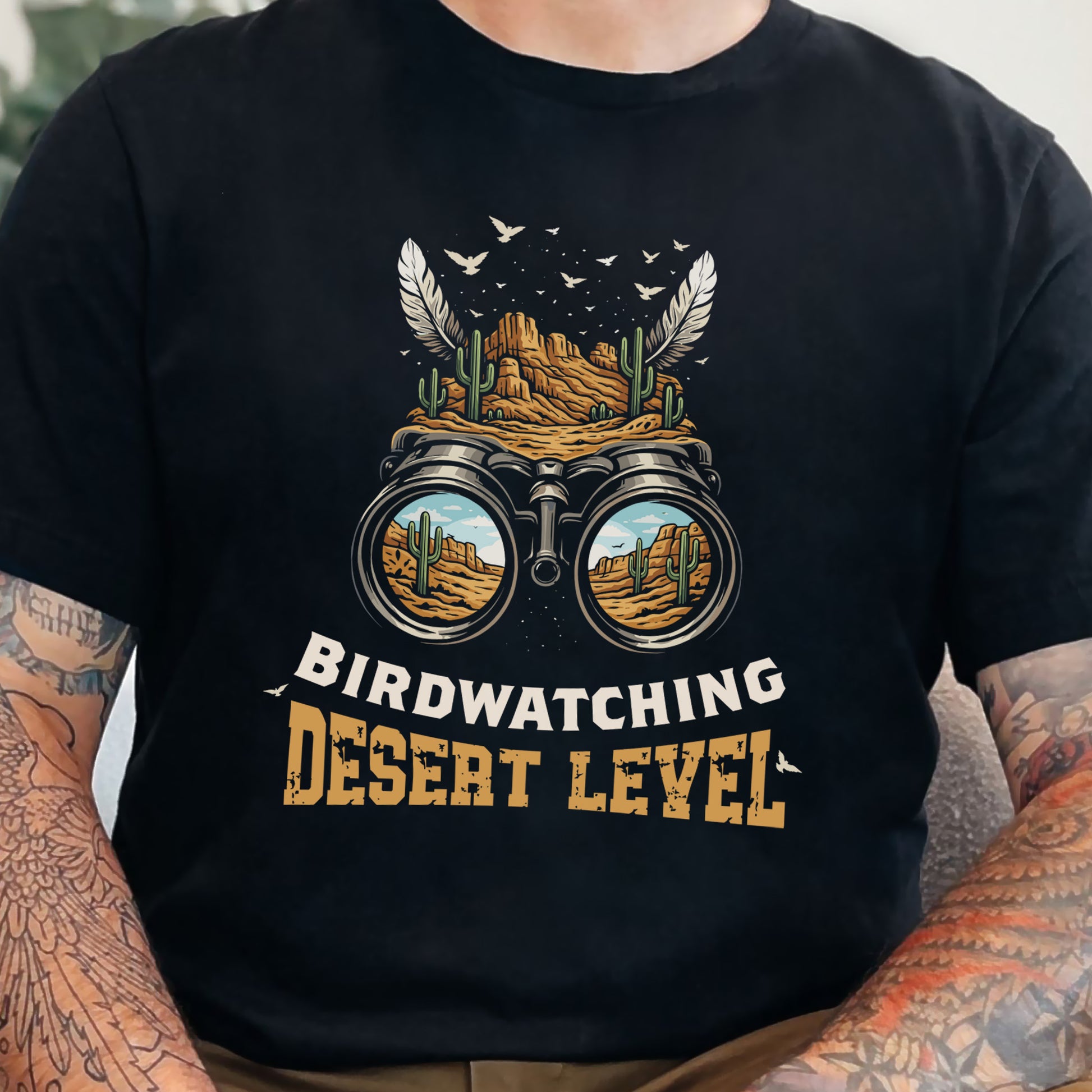 Birdwatching Desert Level Retro Cactus Binoculars T-Shirt