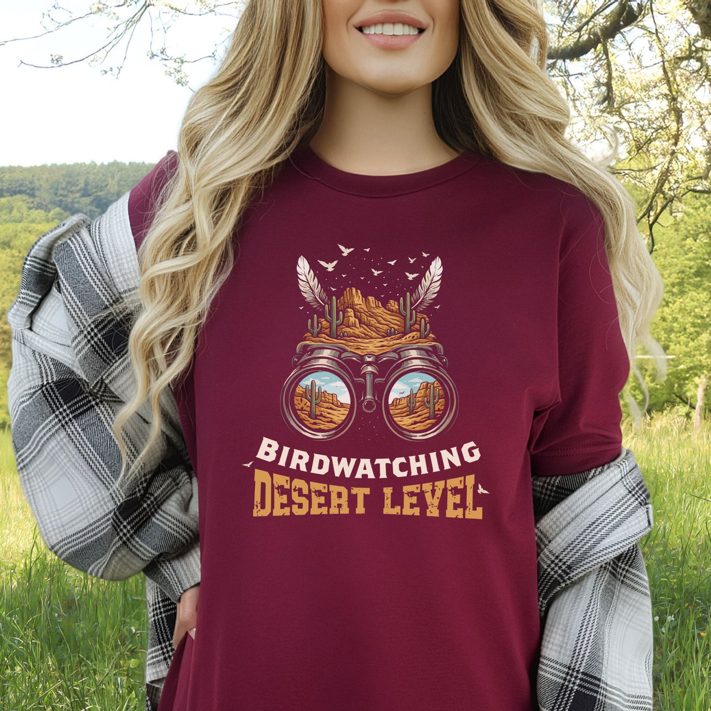 Birdwatching Desert Level Retro Cactus Binoculars T-Shirt