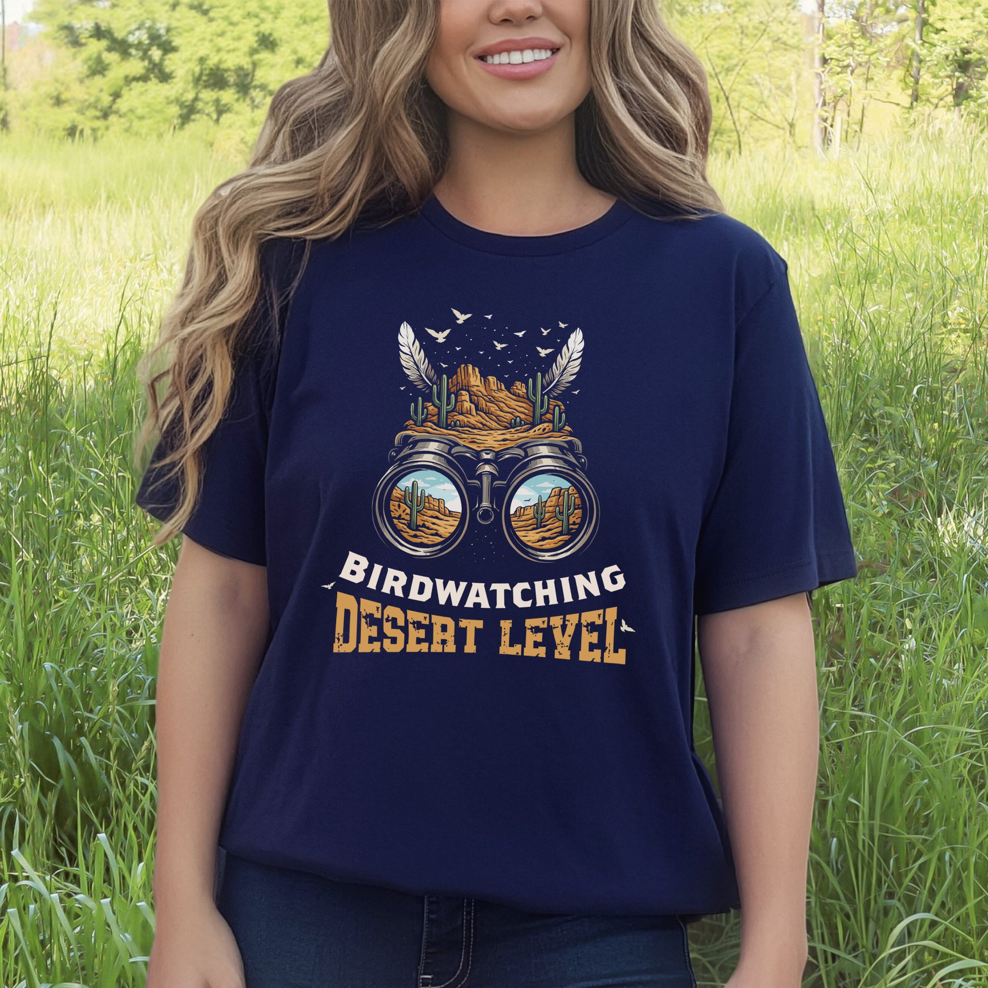 Birdwatching Desert Level Retro Cactus Binoculars T-Shirt