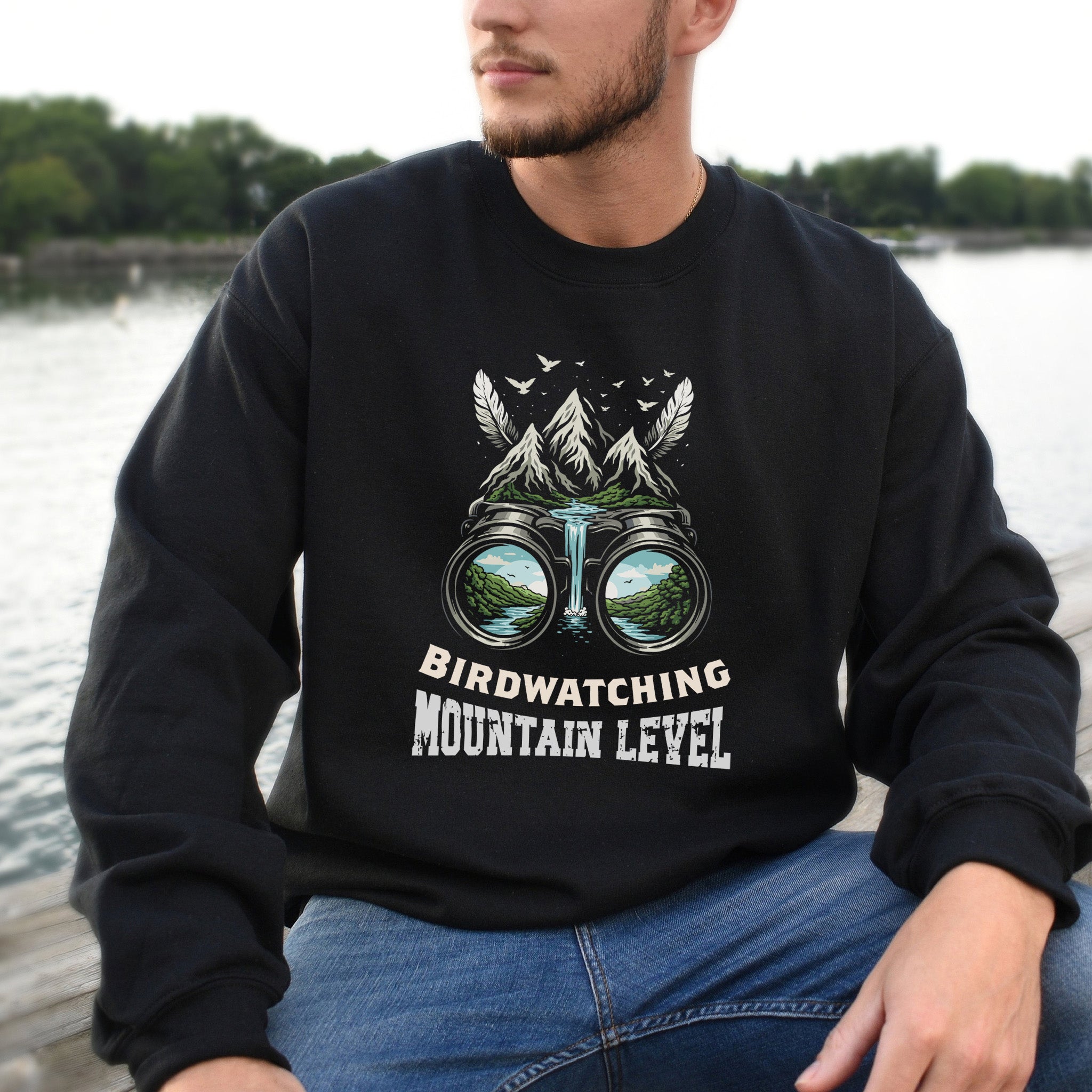 Birdwatching Mountain Level Retro Binoculars Nature Sweatshirt