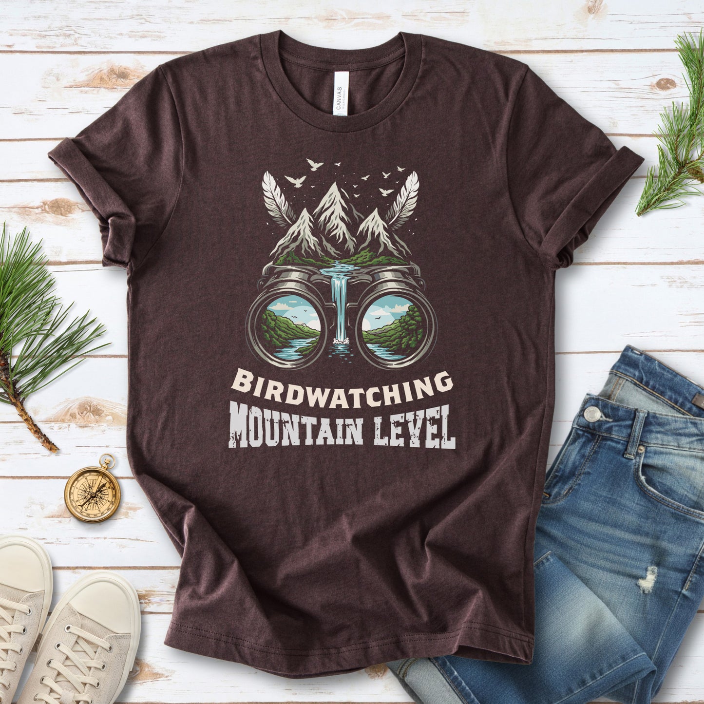 Birdwatching Mountain Level Retro Binoculars Nature T-Shirt