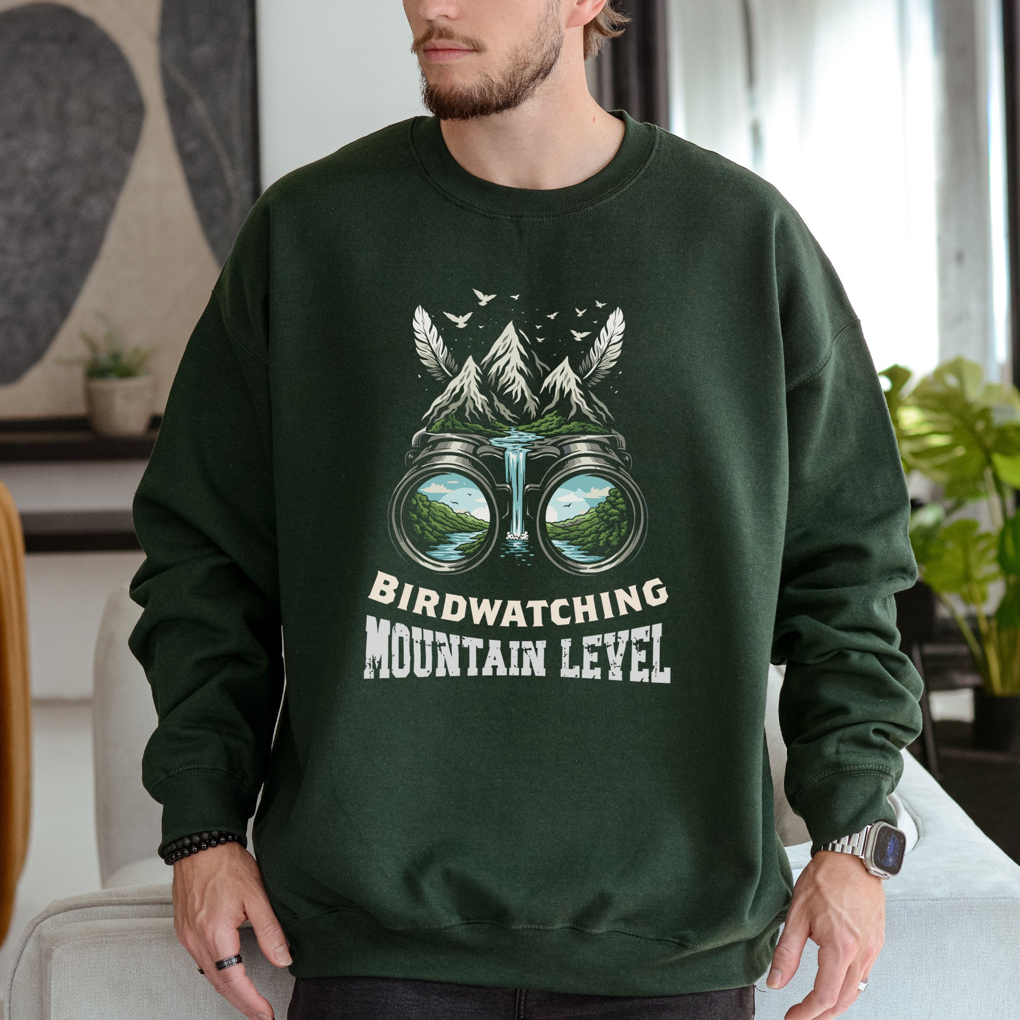 Birdwatching Mountain Level Retro Binoculars Nature Sweatshirt