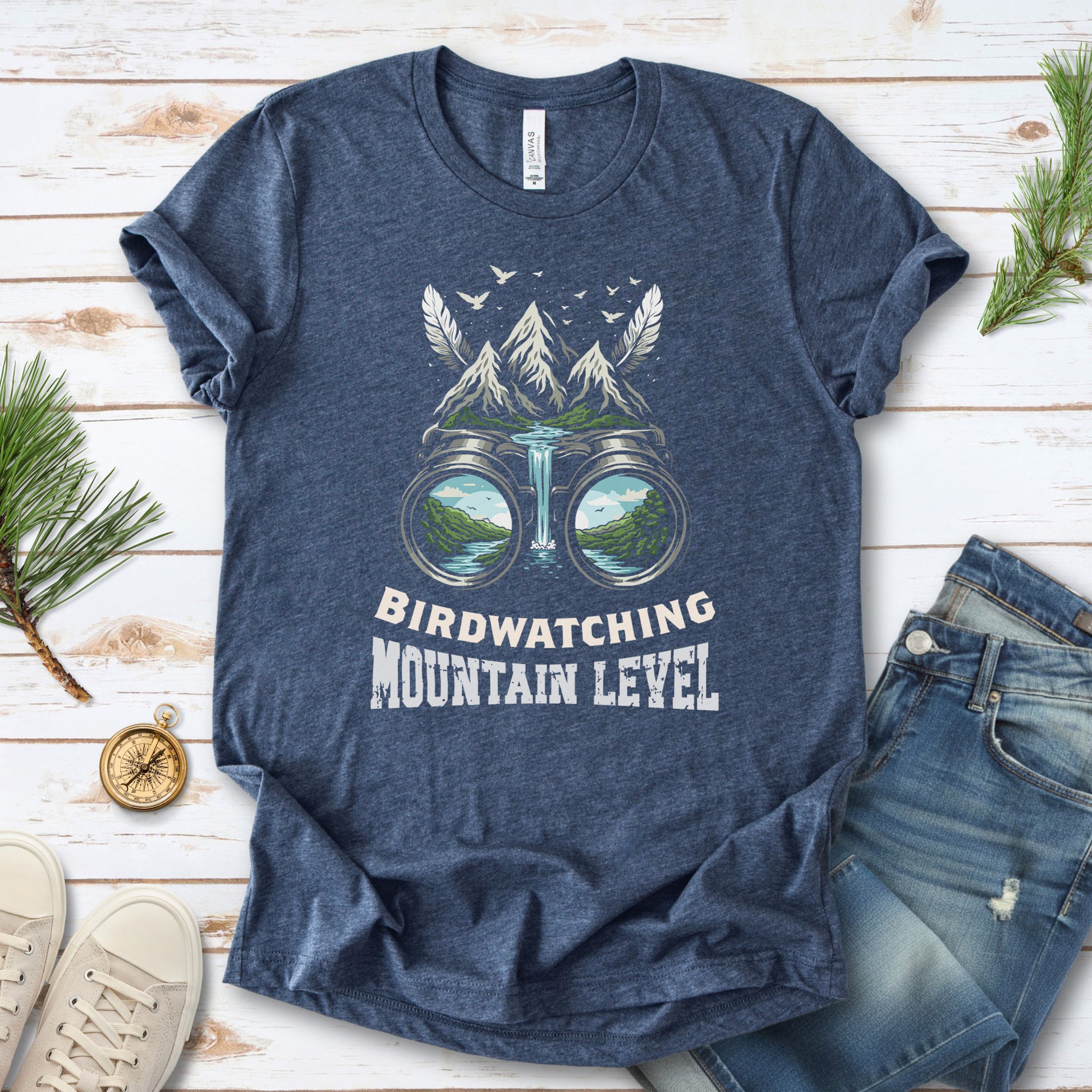 Birdwatching Mountain Level Retro Binoculars Nature T-Shirt
