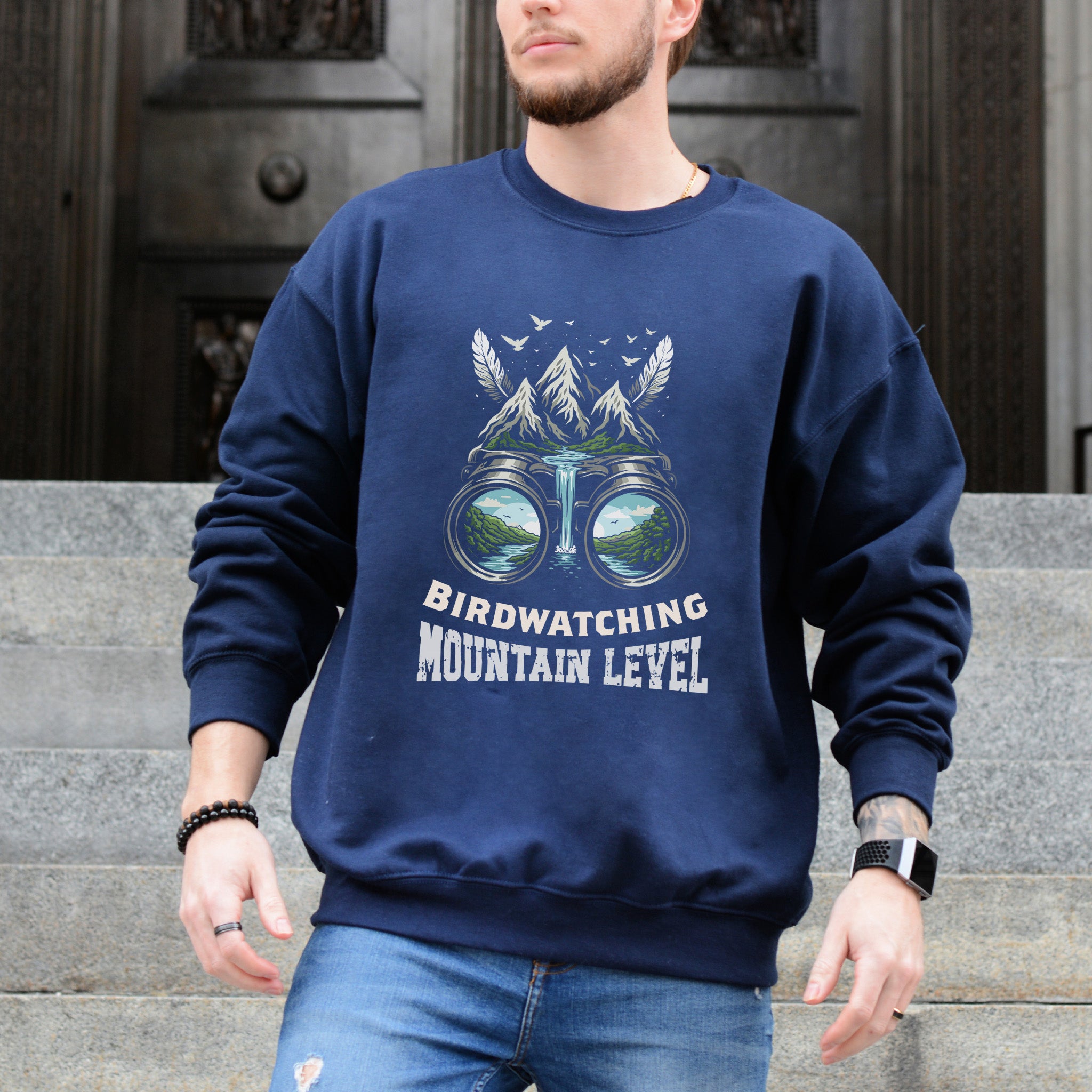 Birdwatching Mountain Level Retro Binoculars Nature Sweatshirt